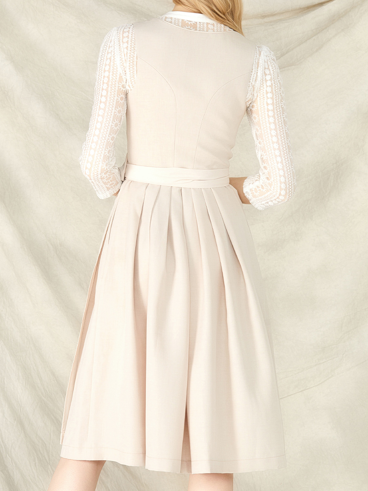 Damen Beige Reißverschluss Vorne Zwei verdeckte Eingriffstaschen Dirndl MARIBEL
