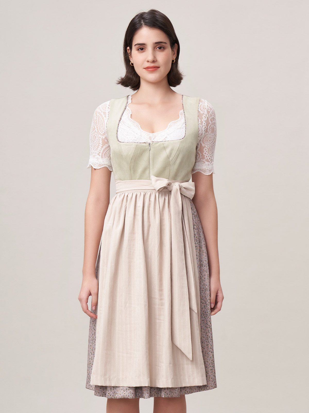 Damen Grün Zwei verdeckte Eingriffstaschen Floralem Muster Dirndl NILA