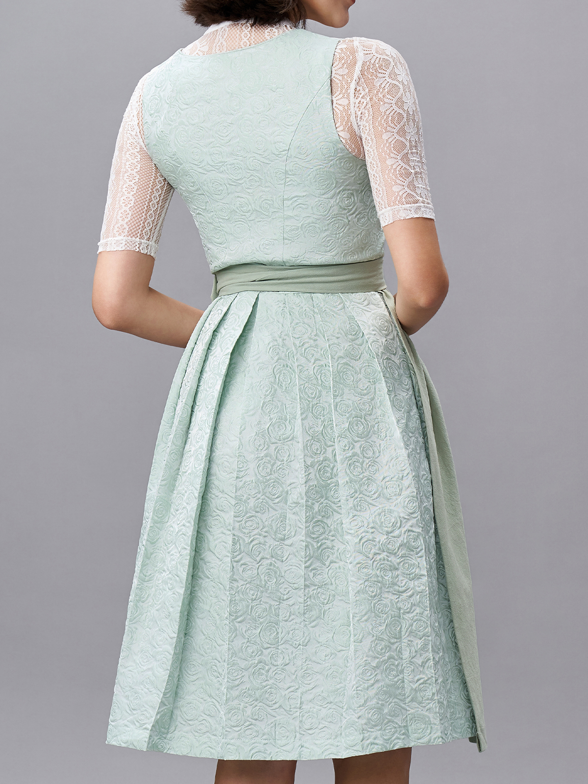 Damen Grün Zwei verdeckte Eingriffstaschen Floralem Muster Dirndl NADINE