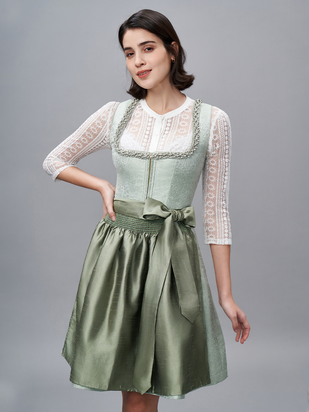 Damen Grün Zwei verdeckte Eingriffstaschen Dirndl ALEXIS