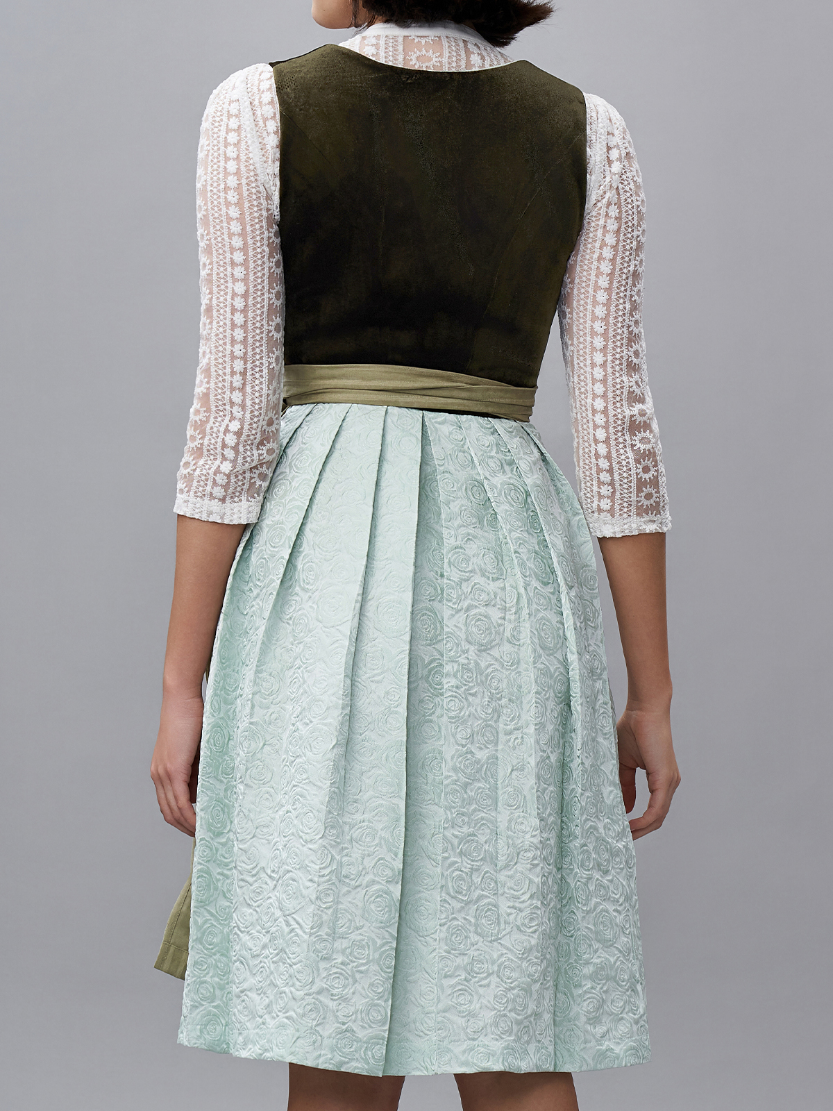 Damen Grün Zwei verdeckte Eingriffstaschen Floralem Muster Dirndl NICOLE