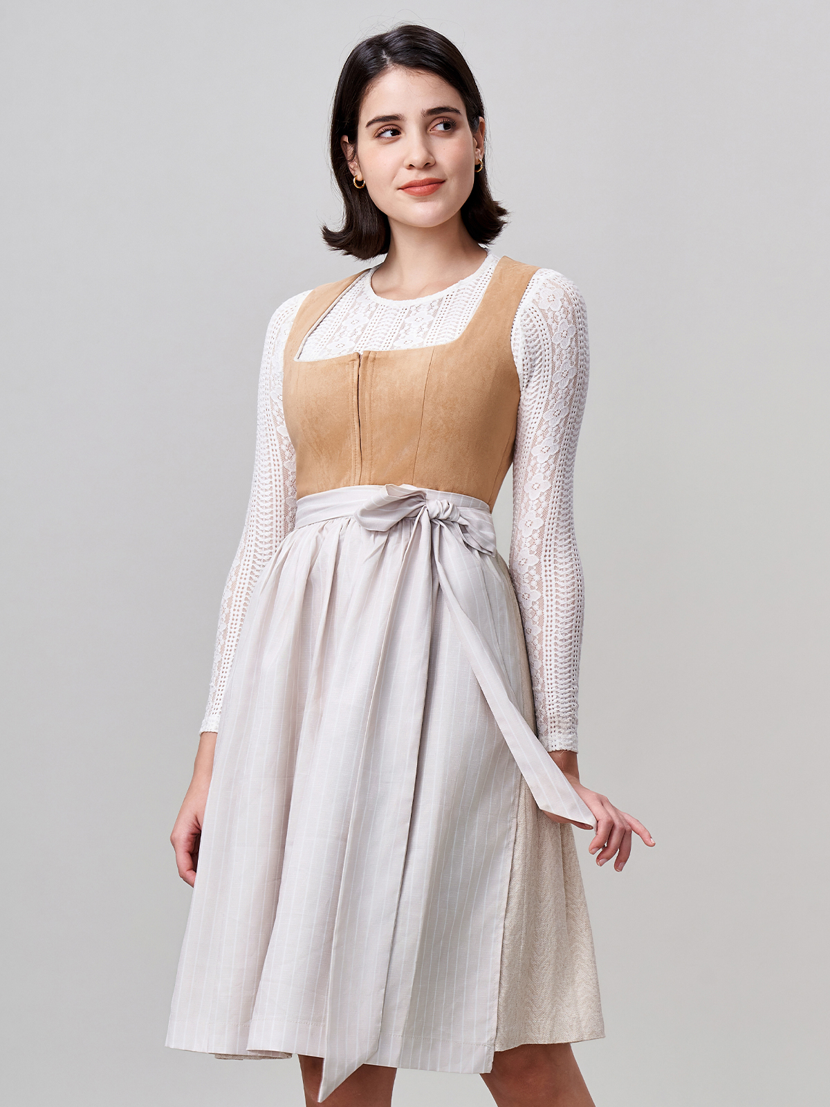 Damen Braun Zwei verdeckte Eingriffstaschen Dirndl FREDA
