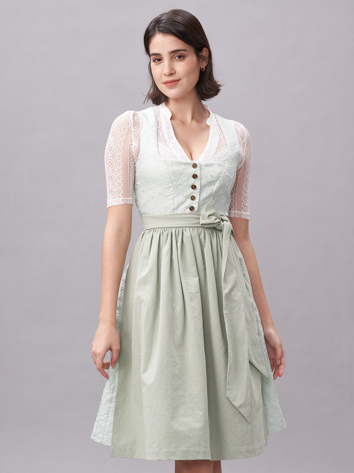 Damen Grün Zwei verdeckte Eingriffstaschen Floralem Muster Dirndl NADINE