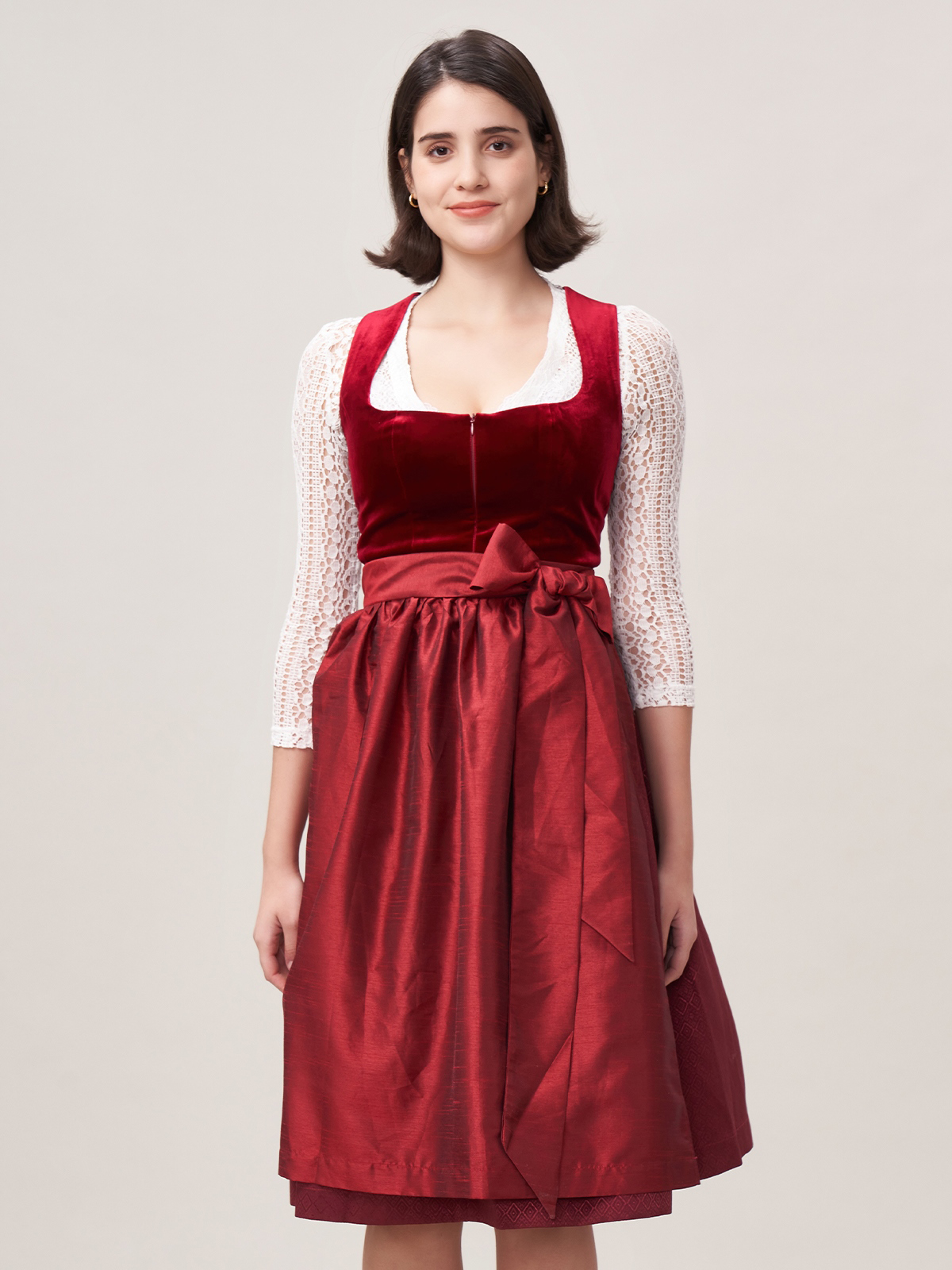Damen Rot Zwei verdeckte Eingriffstaschen Strukturierter Dirndl KLAUDIA