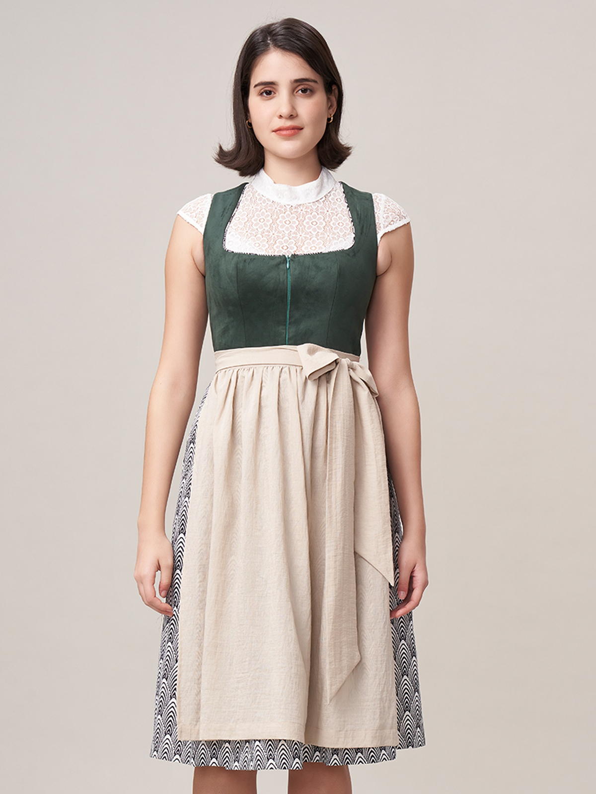 Damen Grün Zwei verdeckte Eingriffstaschen Geometrische Muster Dirndl VERONIKA