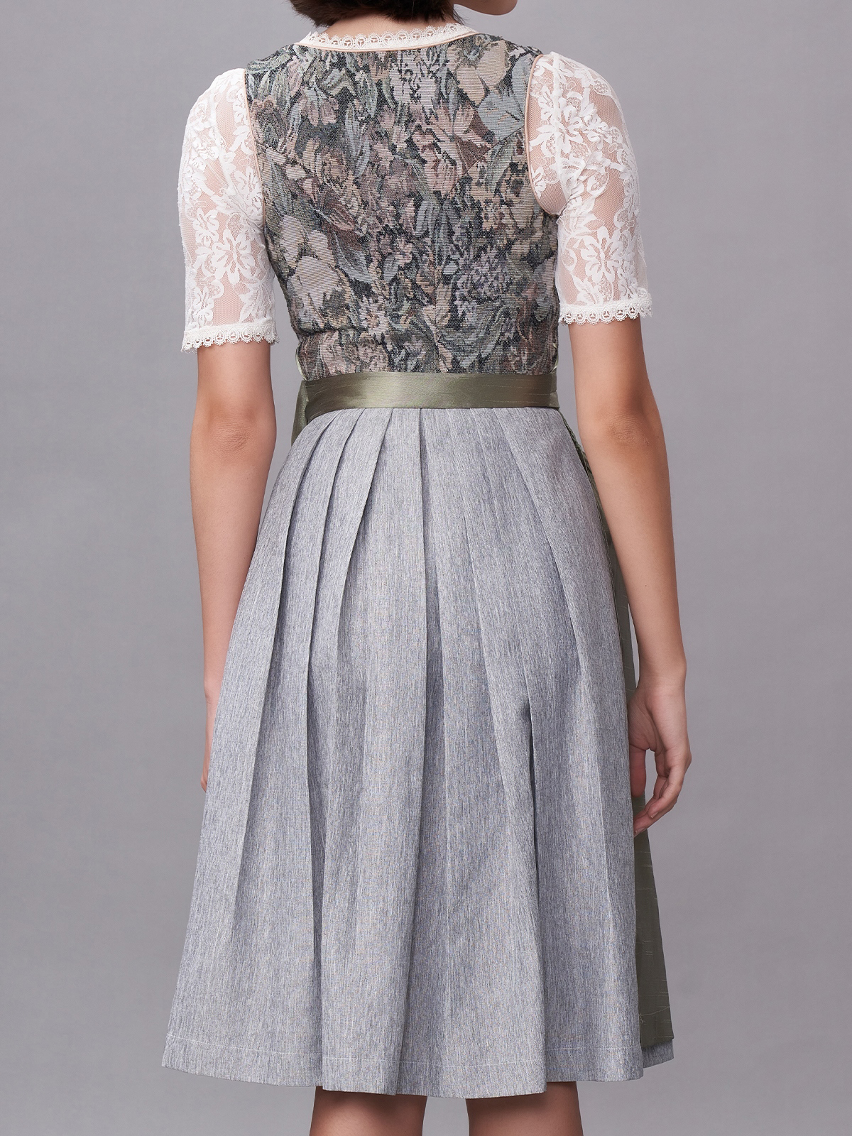 Damen Grün Zwei verdeckte Eingriffstaschen Floralem Muster Dirndl BIANCA
