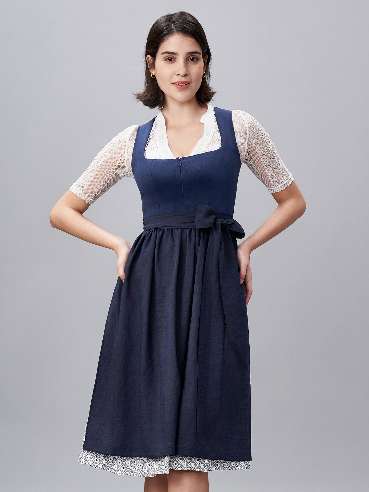 Damen Blau Zwei verdeckte Eingriffstaschen Geometrische Muster Dirndl MAXIMA