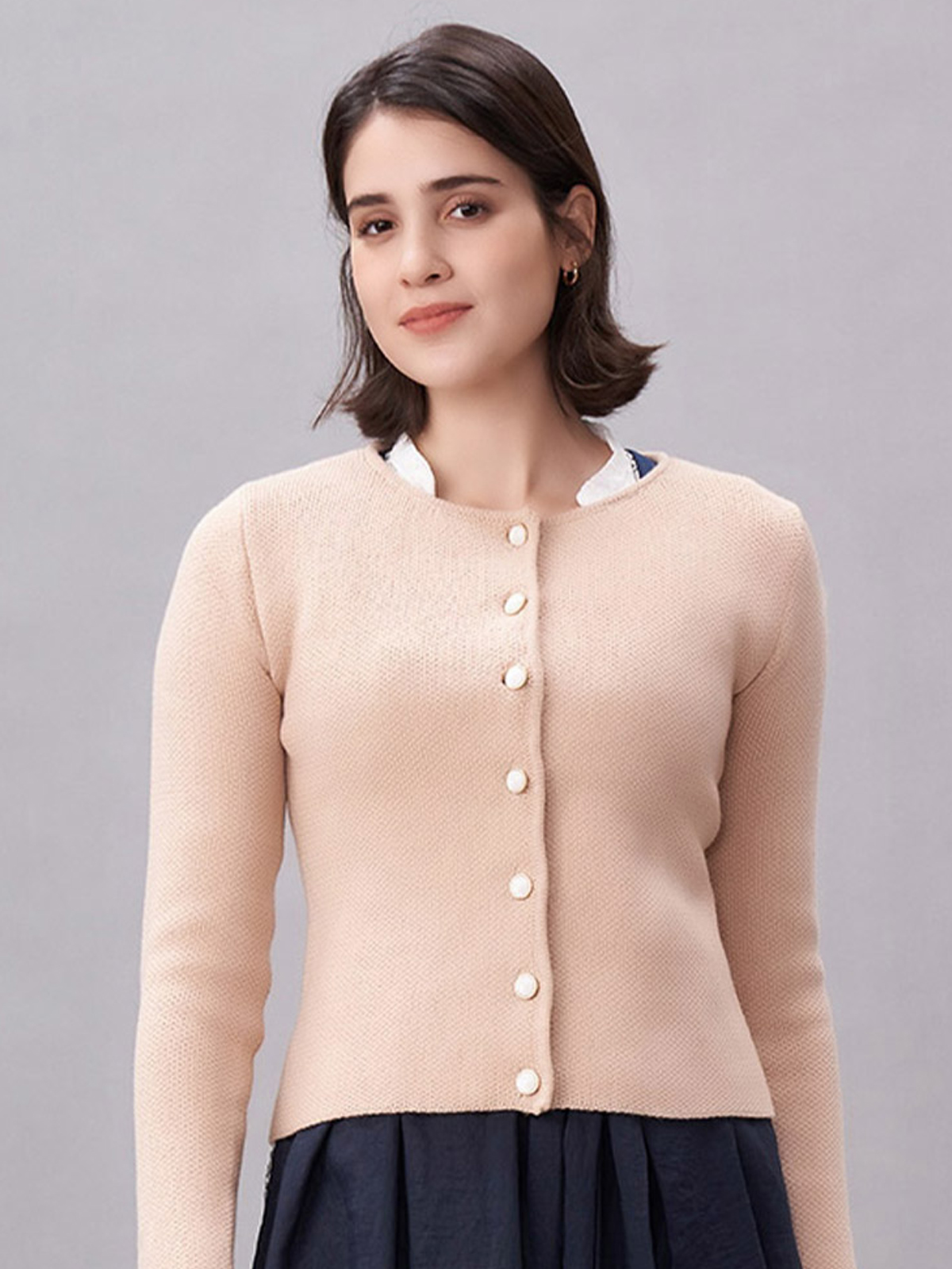 Damen Knöpfen Creme Schmal Strick MIRA