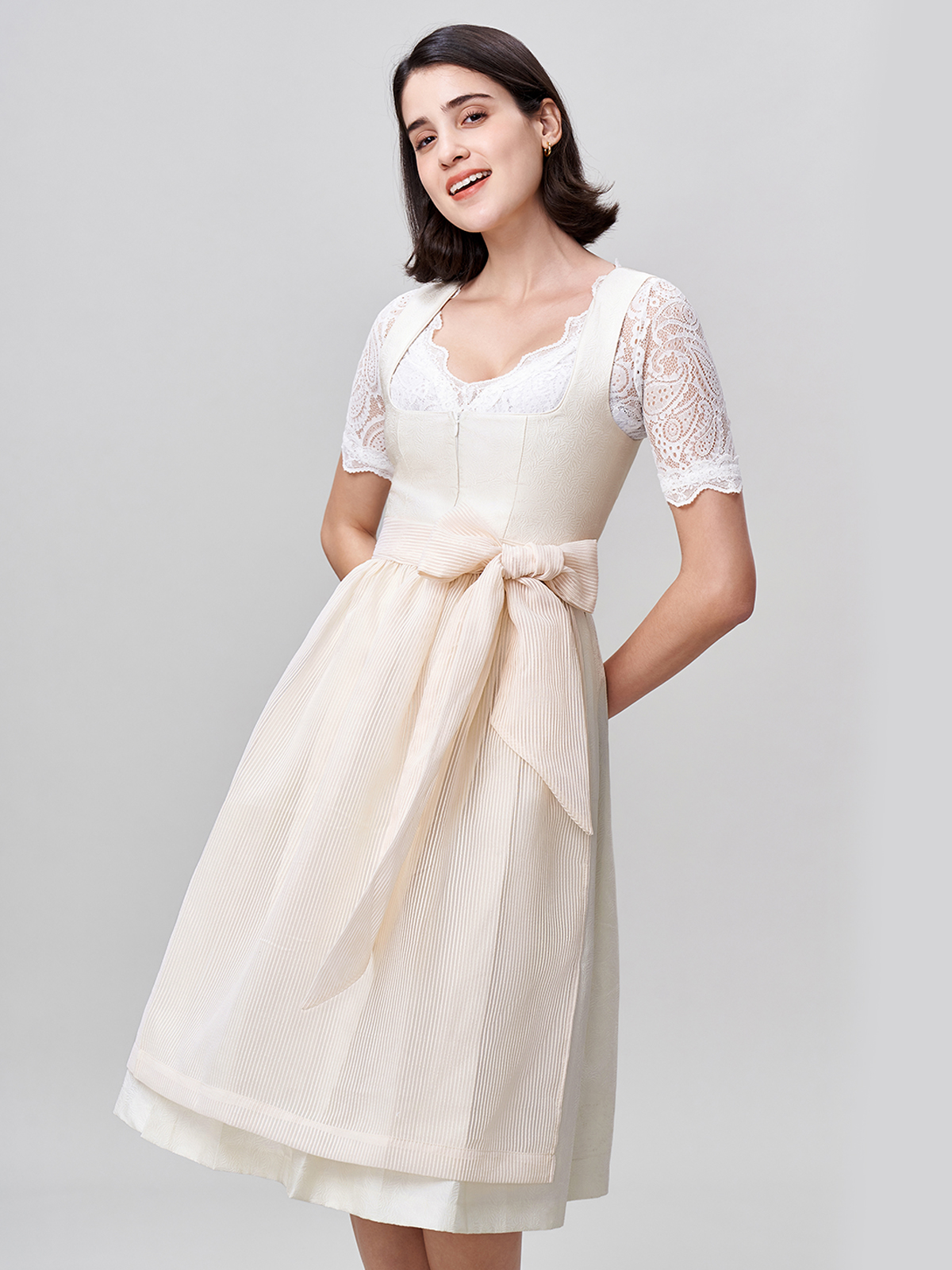 Damen Beige Zwei verdeckte Eingriffstaschen Dirndl WEBER