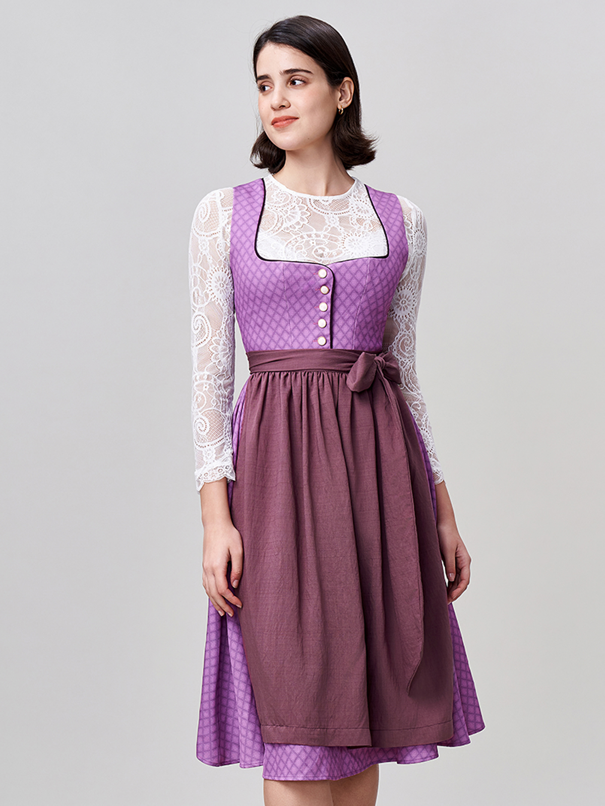 Damen Lila Zwei verdeckte Eingriffstaschen Geometrische Muster Dirndl DANIELA