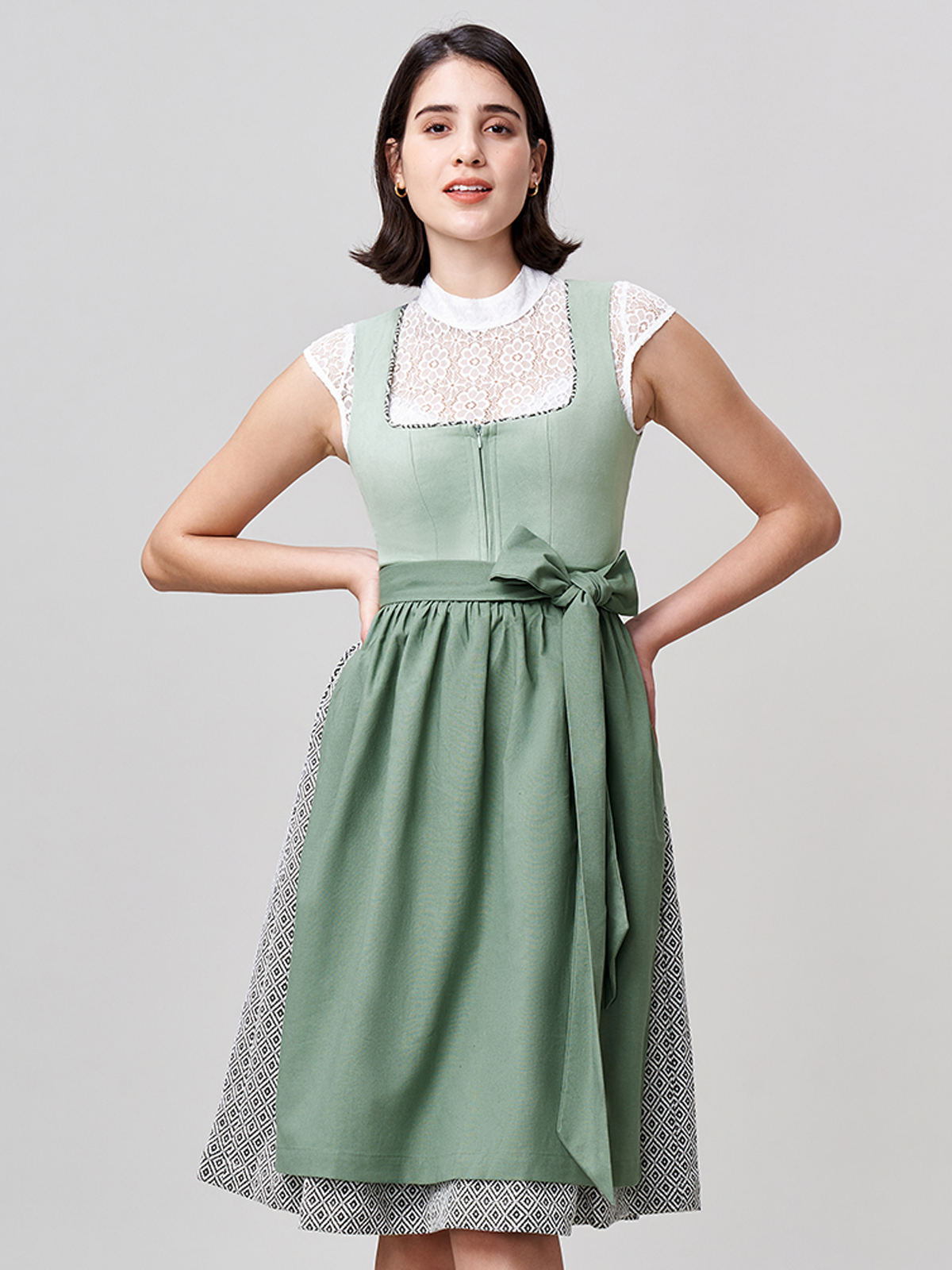 Damen Grün Zwei verdeckte Eingriffstaschen Dirndl QUNIE