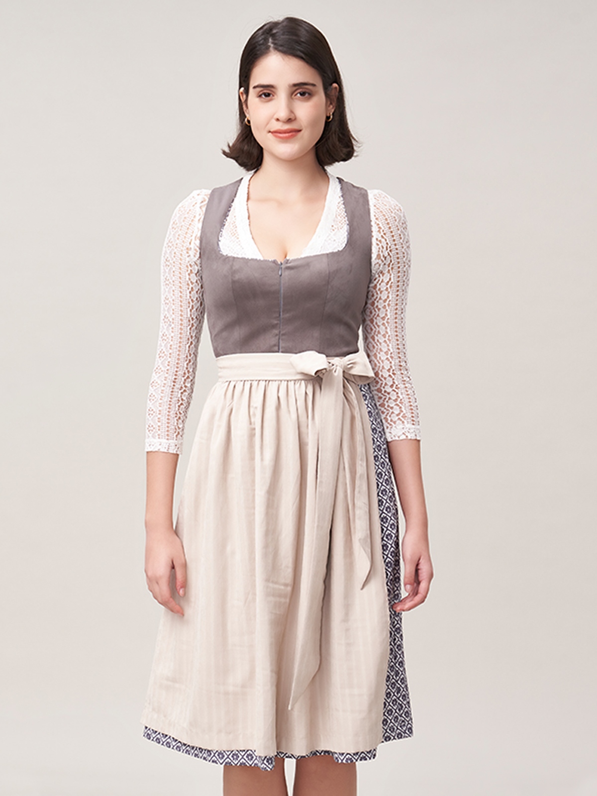 Damen Grau Zwei verdeckte Eingriffstaschen Geometrische Muster Dirndl MAXIMA