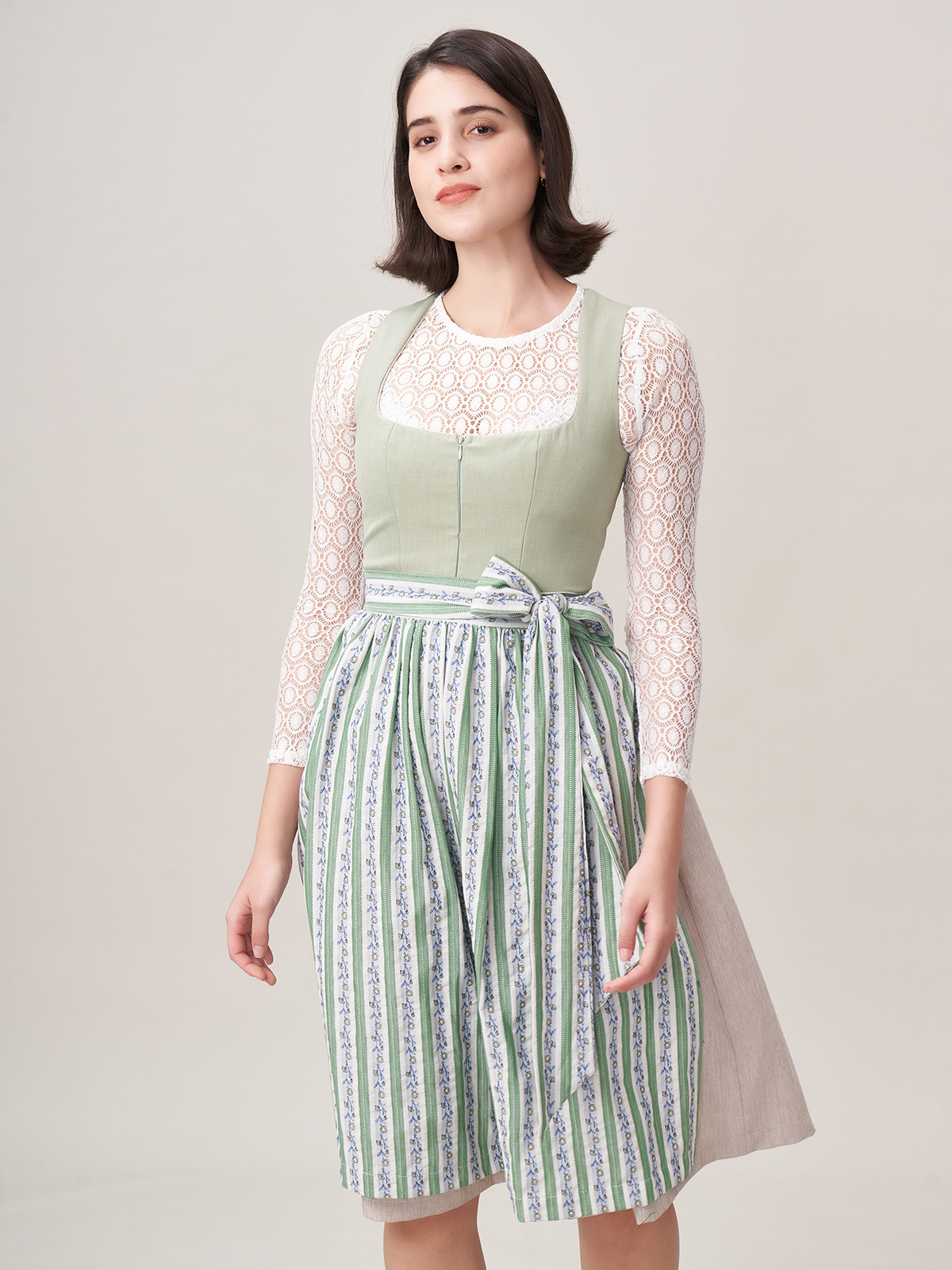 Damen Grün Zwei verdeckte Eingriffstaschen Floralem Muster Dirndl KRISTIN