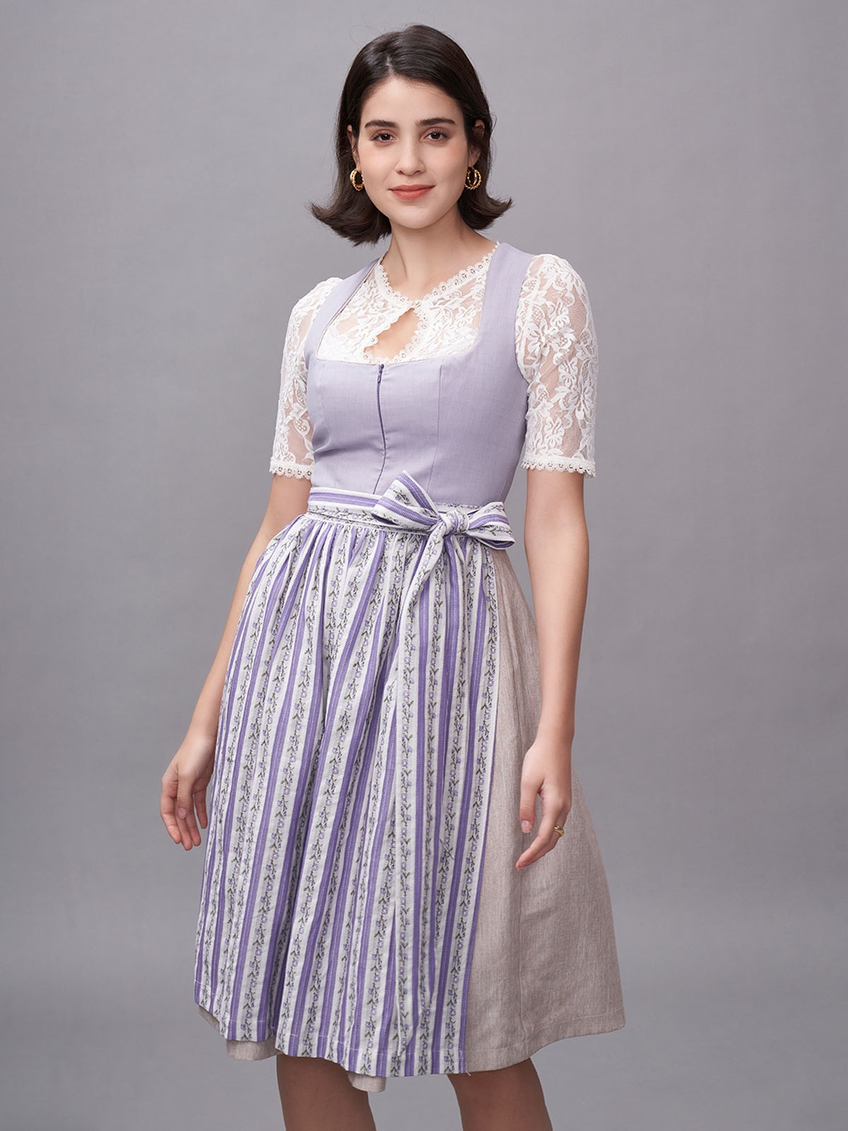 Damen Lila Zwei verdeckte Eingriffstaschen Floralem Muster Dirndl KRISTIN