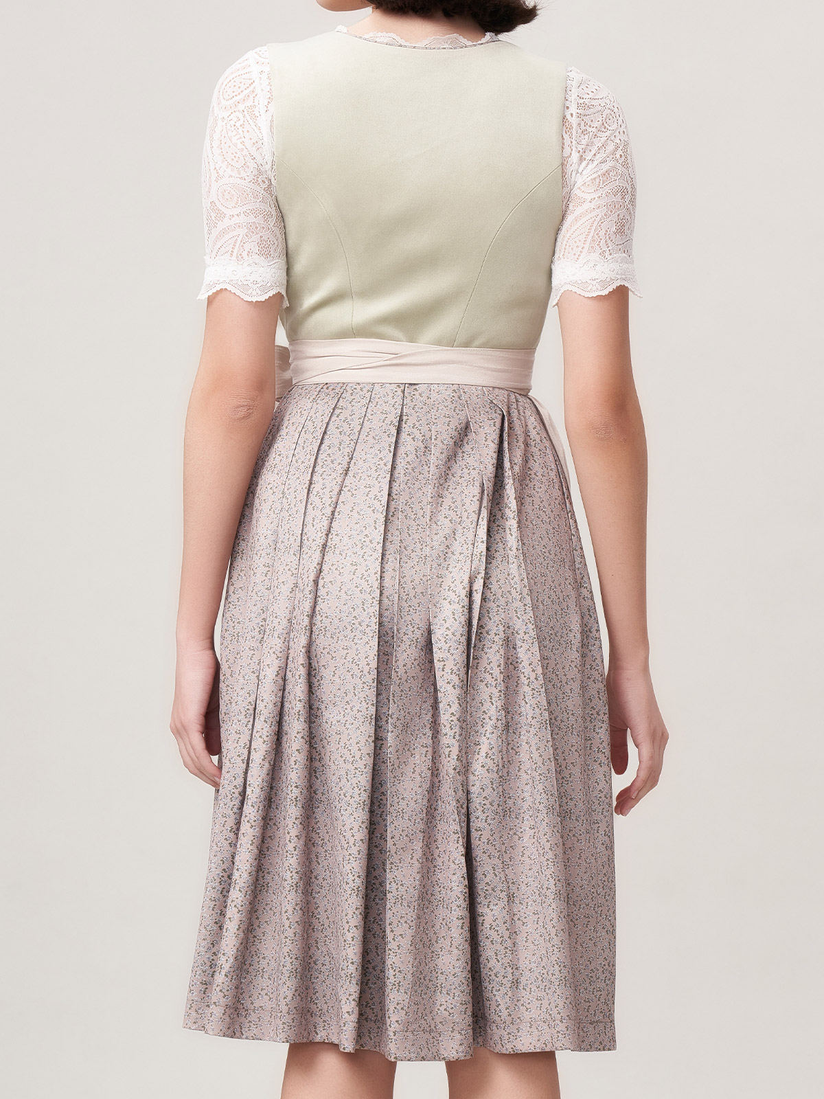 Damen Grün Zwei verdeckte Eingriffstaschen Floralem Muster Dirndl NILA
