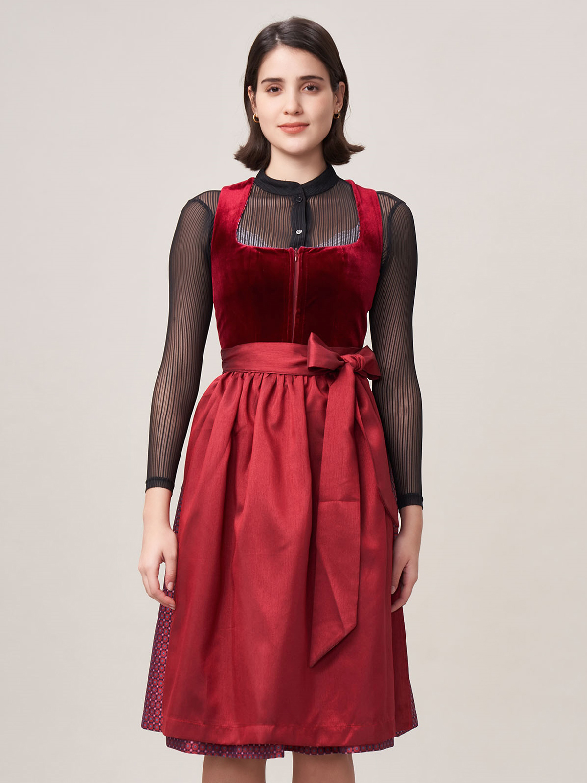 Damen Rot Zwei verdeckte Eingriffstaschen Strukturierter Dirndl MASSIA