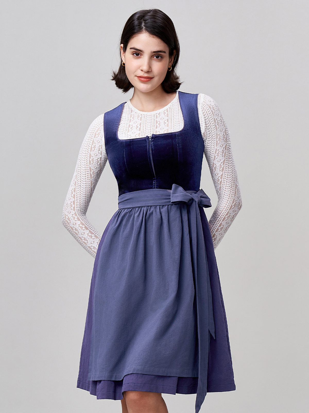Damen Blau Zwei verdeckte Eingriffstaschen Dirndl MELISA