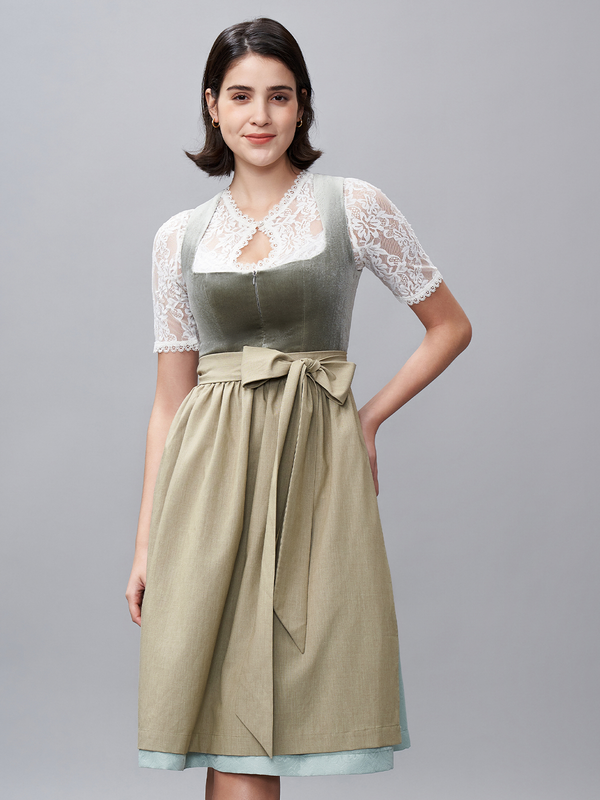 Damen Grün Zwei verdeckte Eingriffstaschen Dirndl WATT