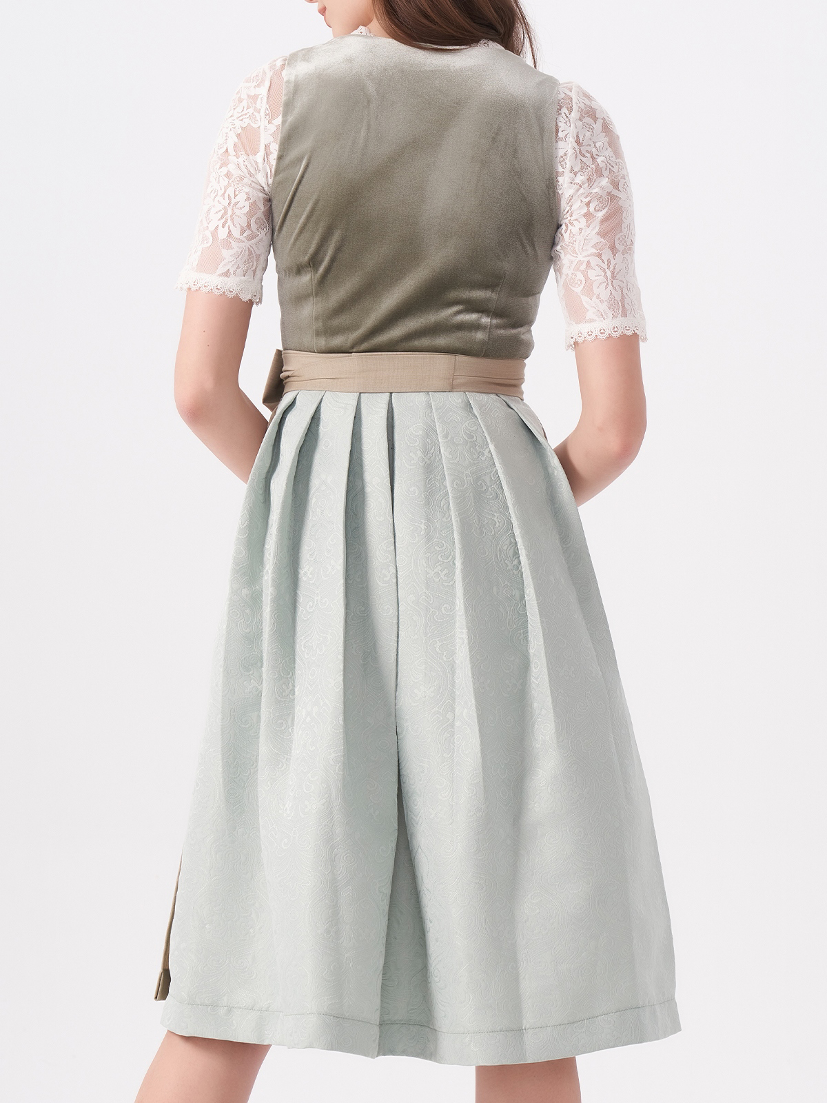 Damen Grün Gerader Ausschnitt Zwei verdeckte Eingriffstaschen Dirndl WATT