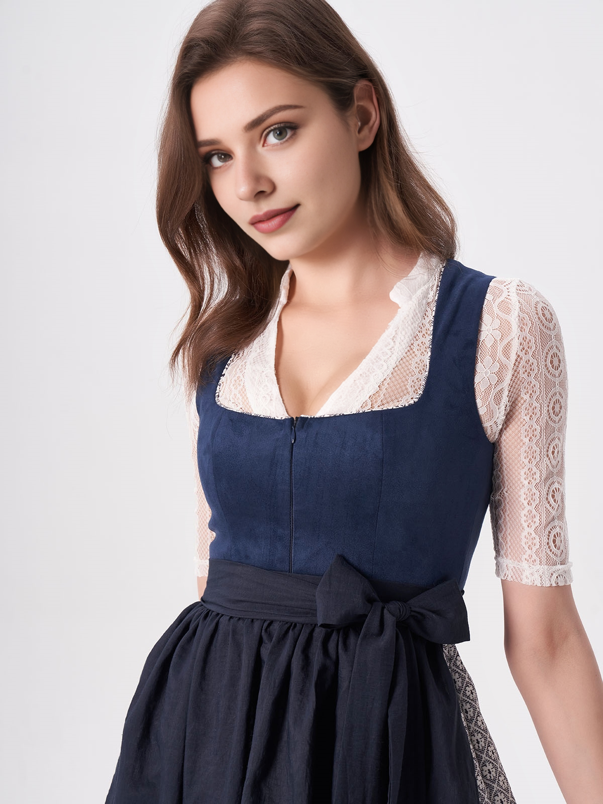 Damen Blau Gerader Ausschnitt Zwei verdeckte Eingriffstaschen Dirndl MAXIMA