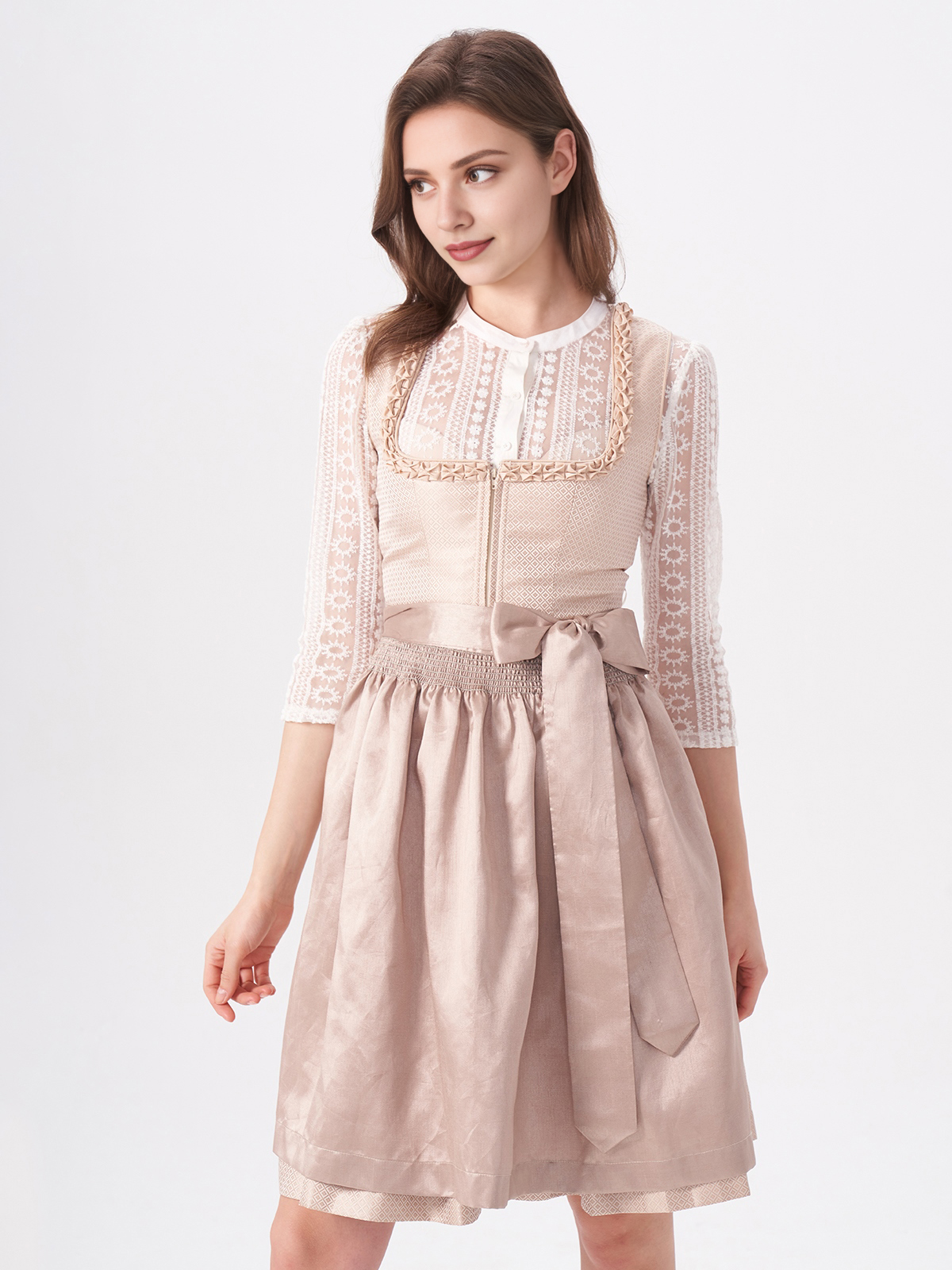 Damen Beige Gerader Ausschnitt Zwei verdeckte Eingriffstaschen Dirndl MILA