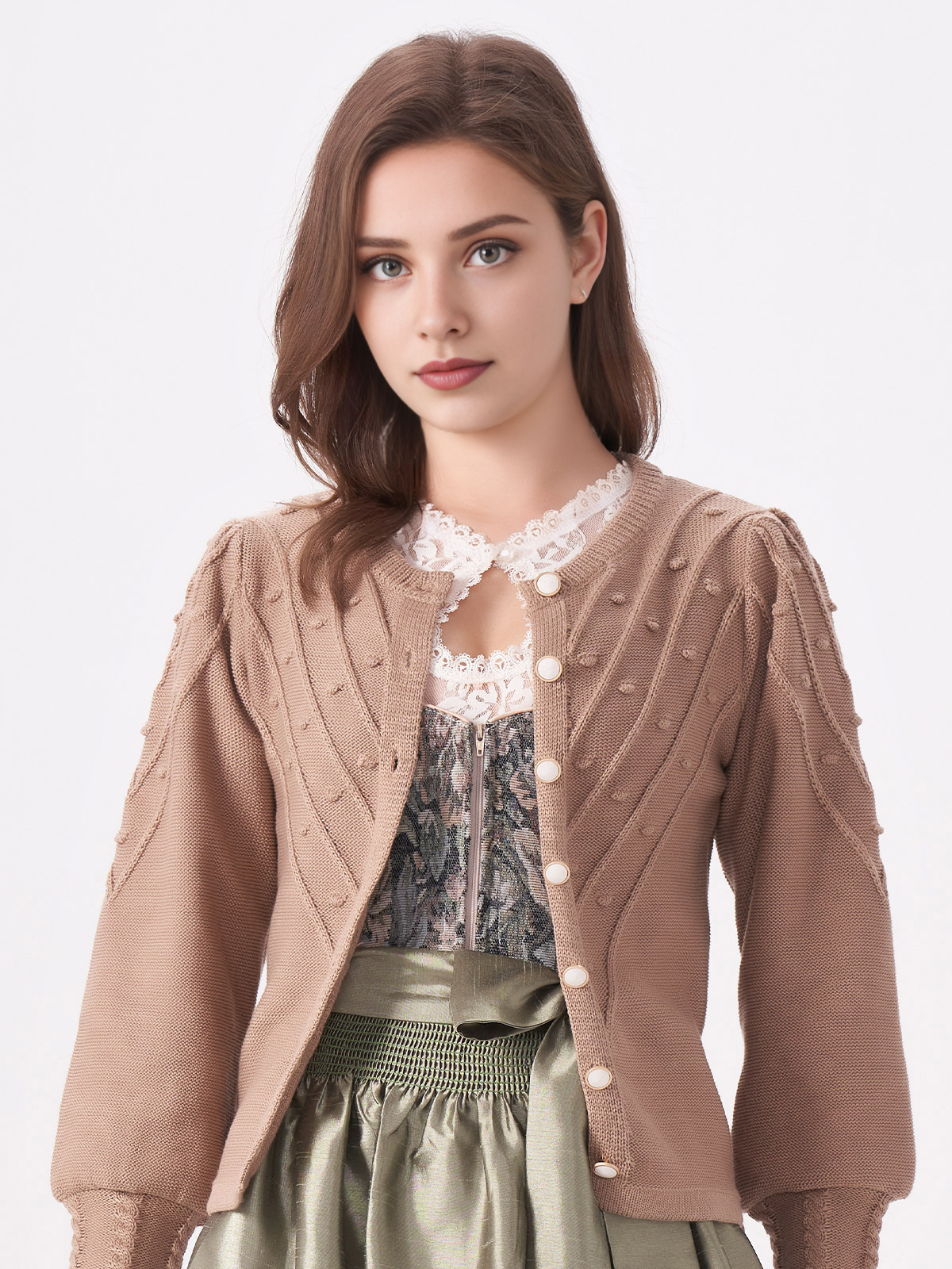 Damen Creme Weit Knöpfen Strick RENATA