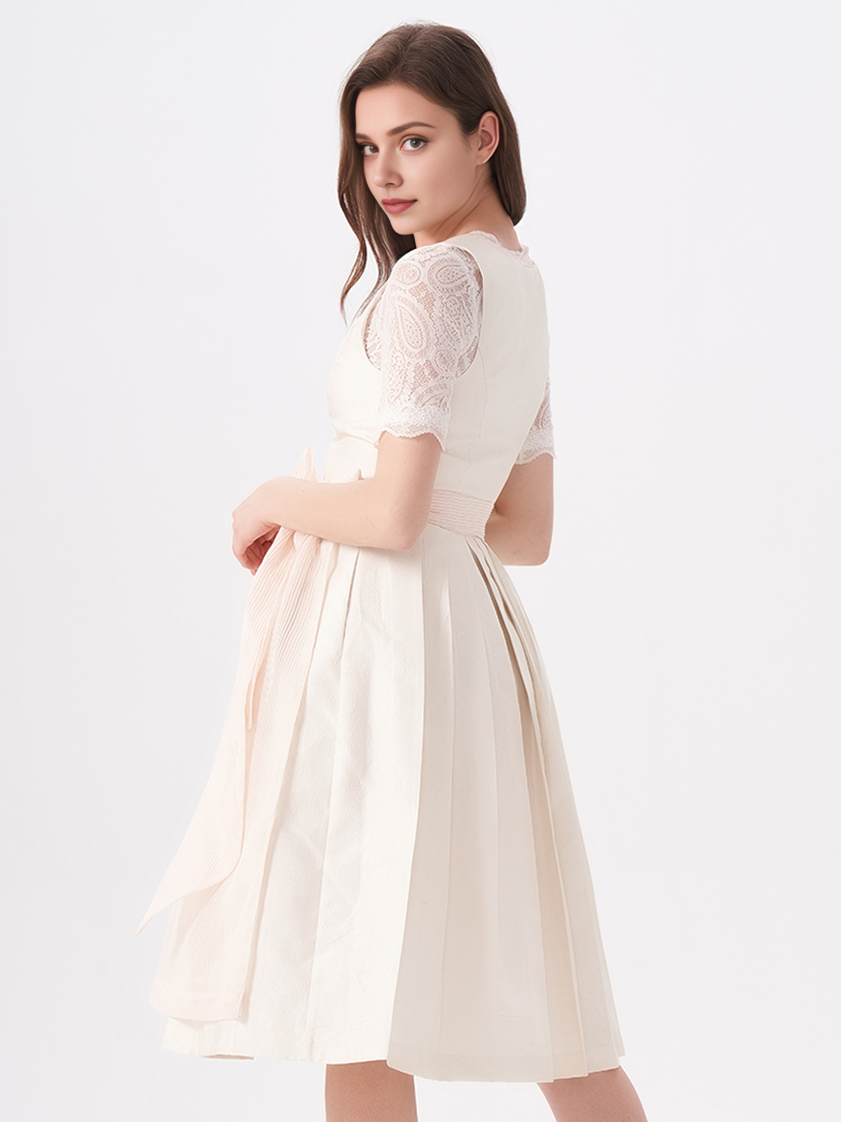 Damen Beige Gerader Ausschnitt Zwei verdeckte Eingriffstaschen Dirndl WEBER