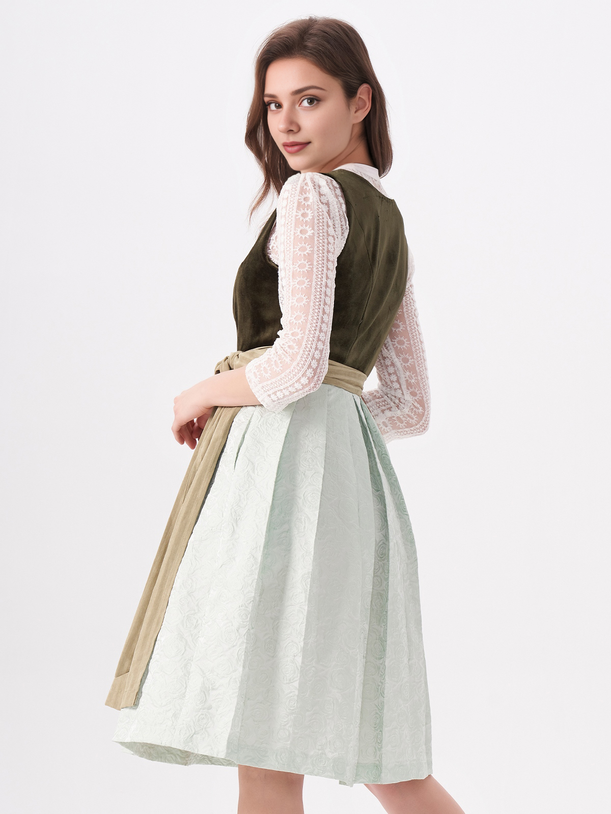 Damen Grün Gerader Ausschnitt Zwei verdeckte Eingriffstaschen Dirndl NICOLE