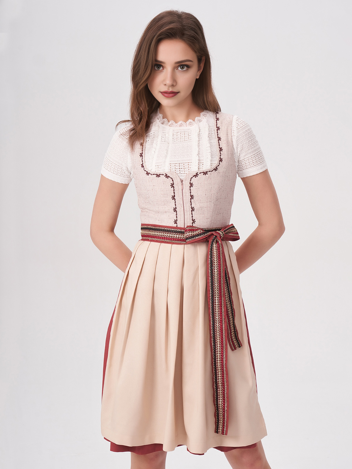 Damen Rosa Gerader Ausschnitt Zwei verdeckte Eingriffstaschen Dirndl THOMA