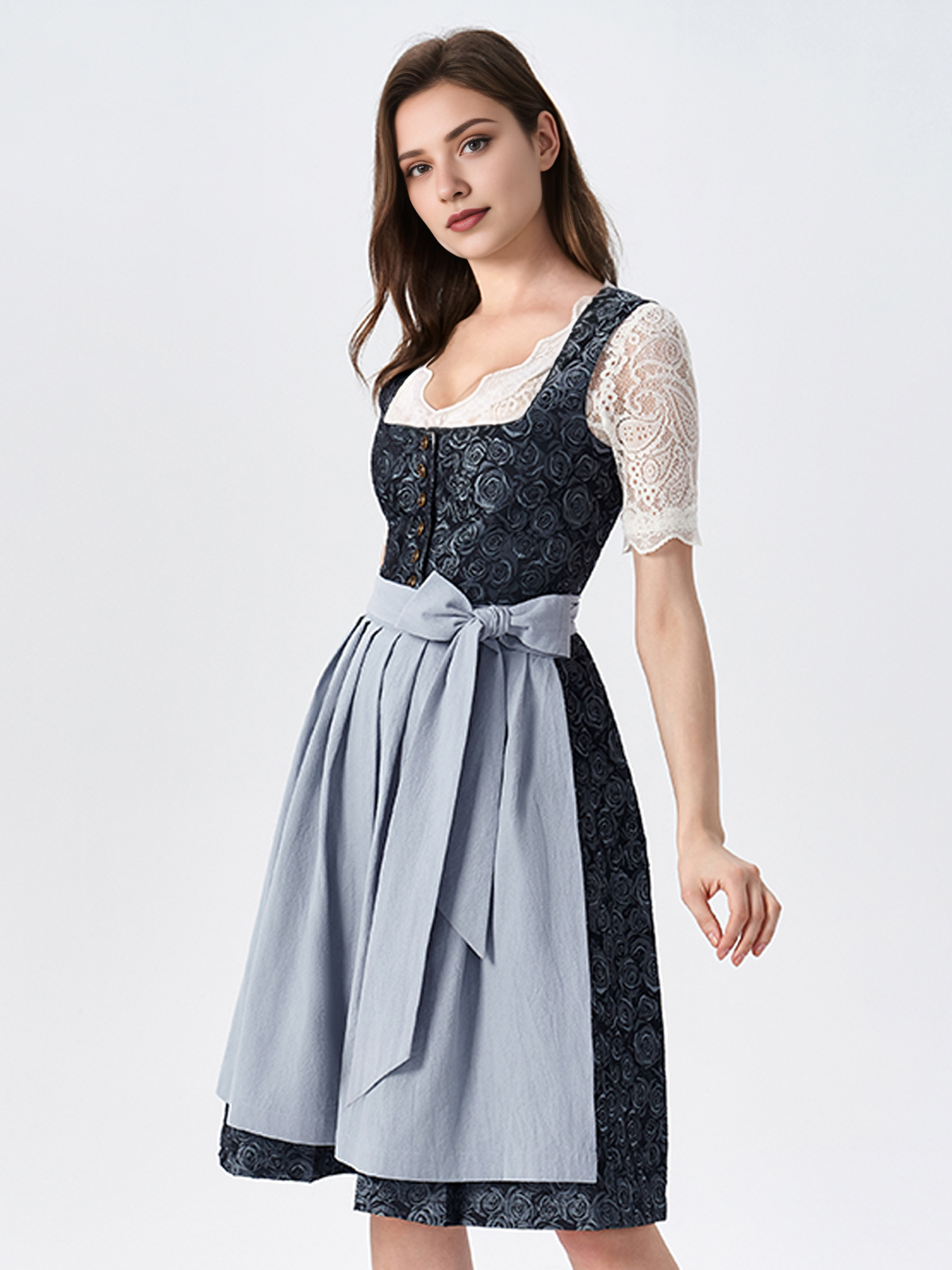 Damen Blau Gerader Ausschnitt Zwei verdeckte Eingriffstaschen Dirndl NADINE