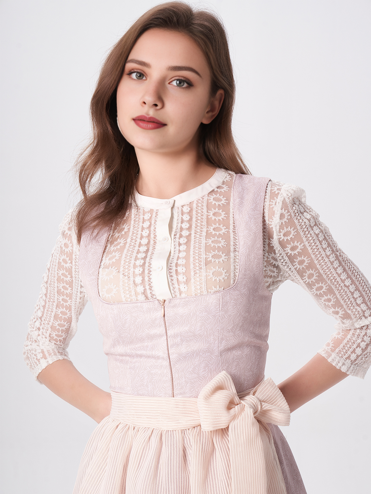 Damen Rosa Gerader Ausschnitt Zwei verdeckte Eingriffstaschen Dirndl WEBER