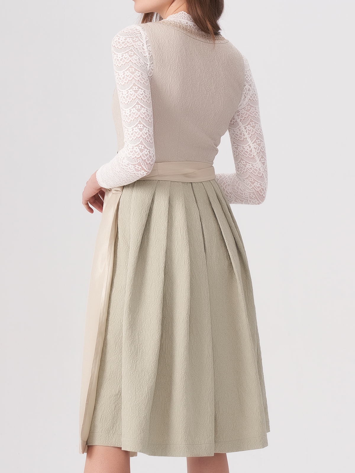Damen Beige Gerader Ausschnitt Zwei verdeckte Eingriffstaschen Dirndl KATHARINA