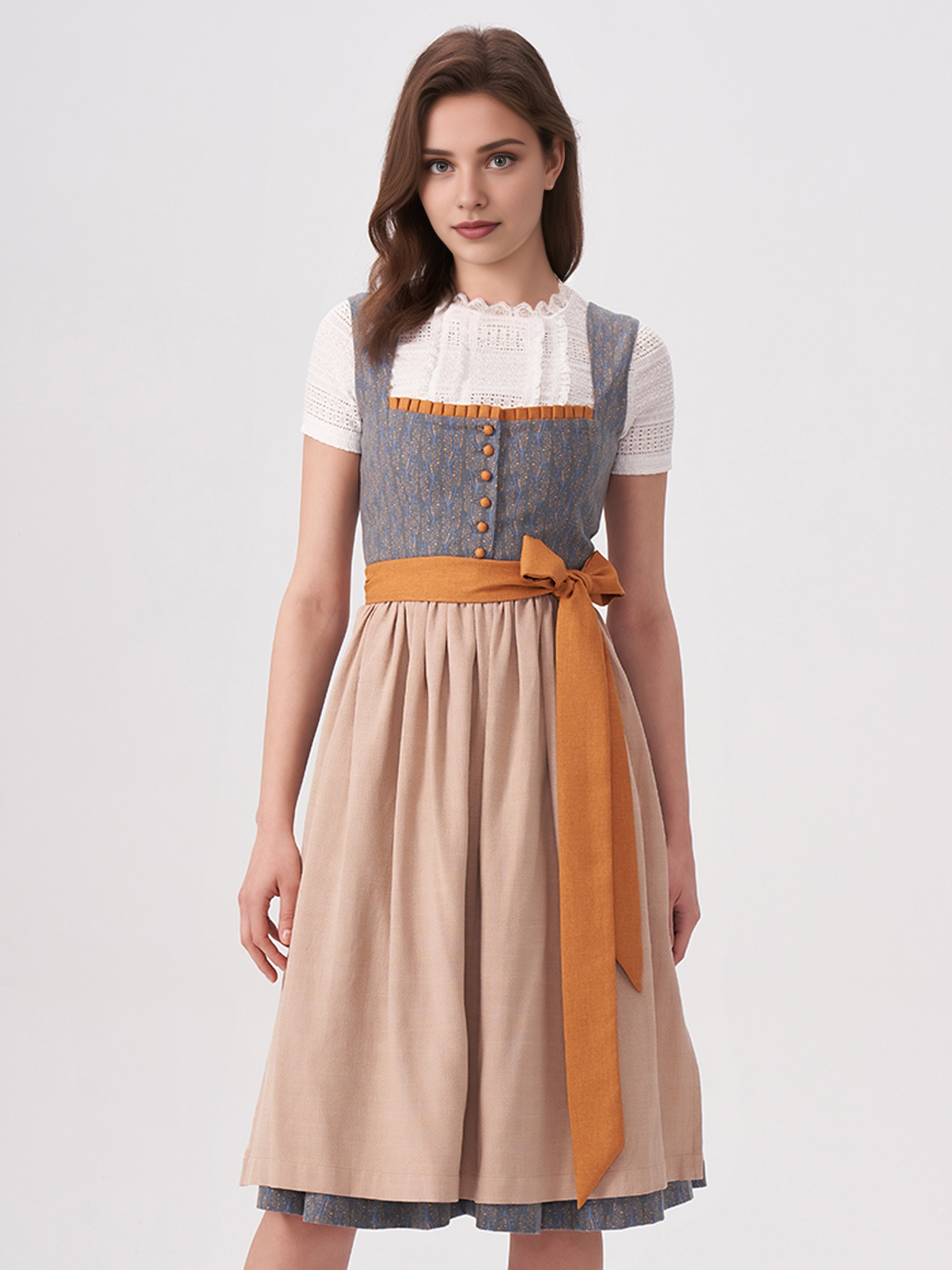 Damen Blau Gerader Ausschnitt Zwei verdeckte Eingriffstaschen Dirndl HEIGL