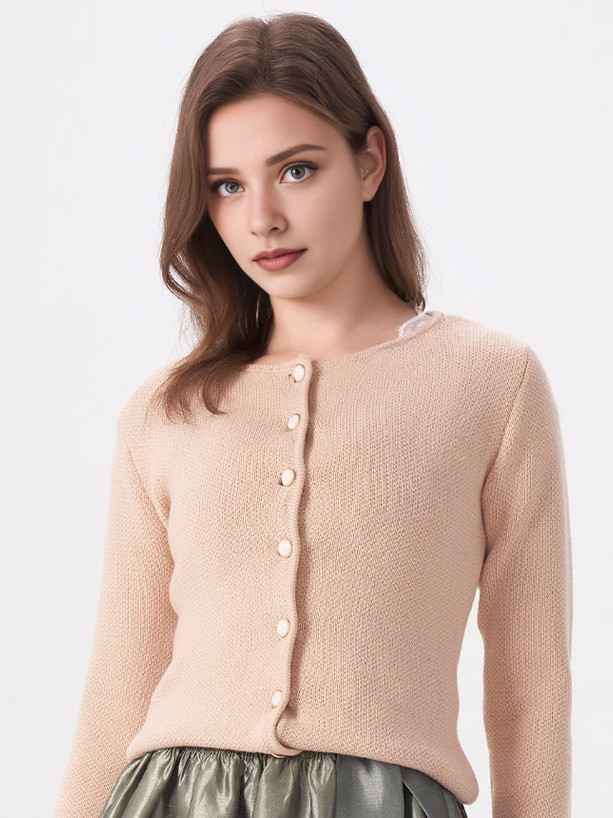 Damen Creme Schmal Knöpfen Strick MIRA