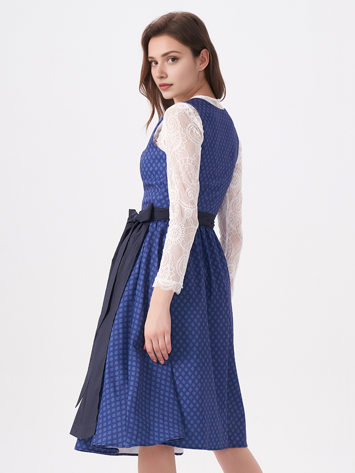 Damen Blau Herz-Ausschnitt Zwei verdeckte Eingriffstaschen Dirndl DANIELA