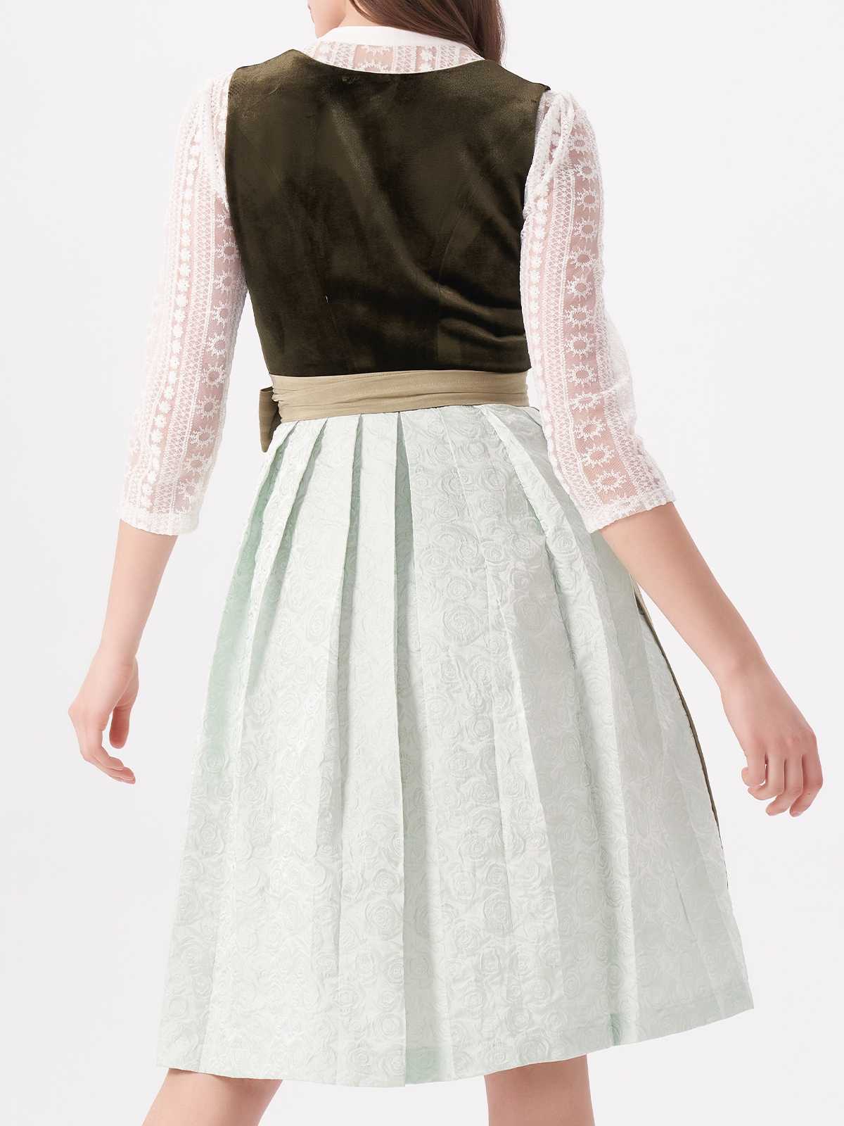 Damen Grün Gerader Ausschnitt Zwei verdeckte Eingriffstaschen Dirndl NICOLE
