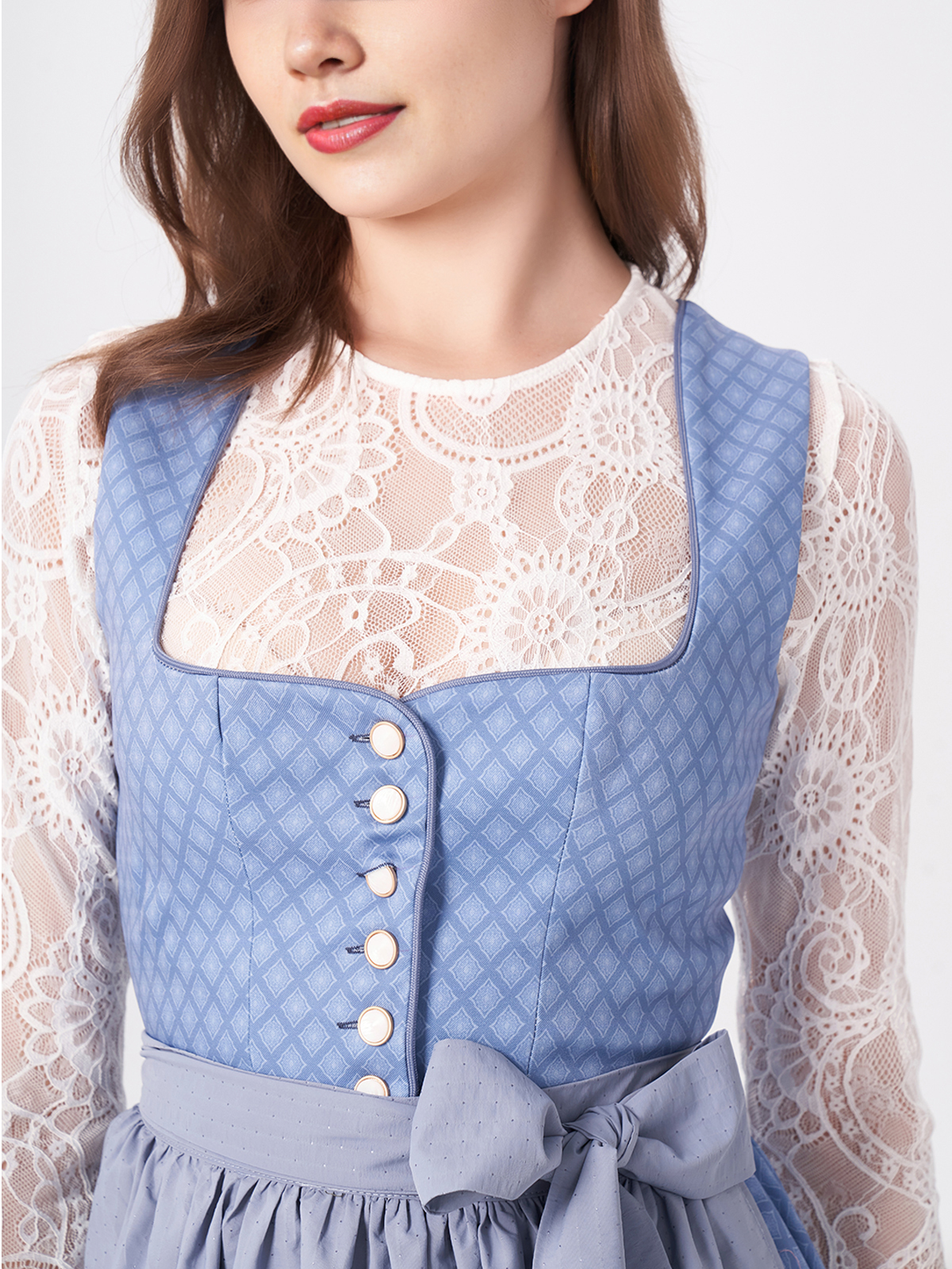 Damen Blau Herz-Ausschnitt Zwei verdeckte Eingriffstaschen Dirndl DANIELA
