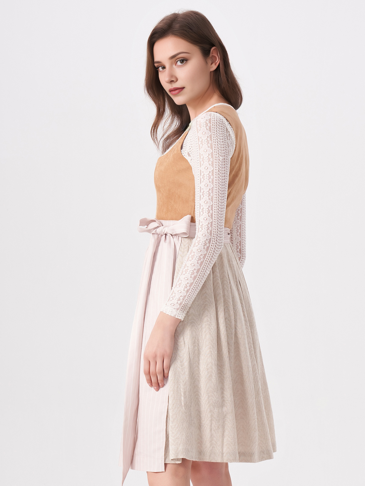 Damen Braun Gerader Ausschnitt Zwei verdeckte Eingriffstaschen Dirndl FREDA