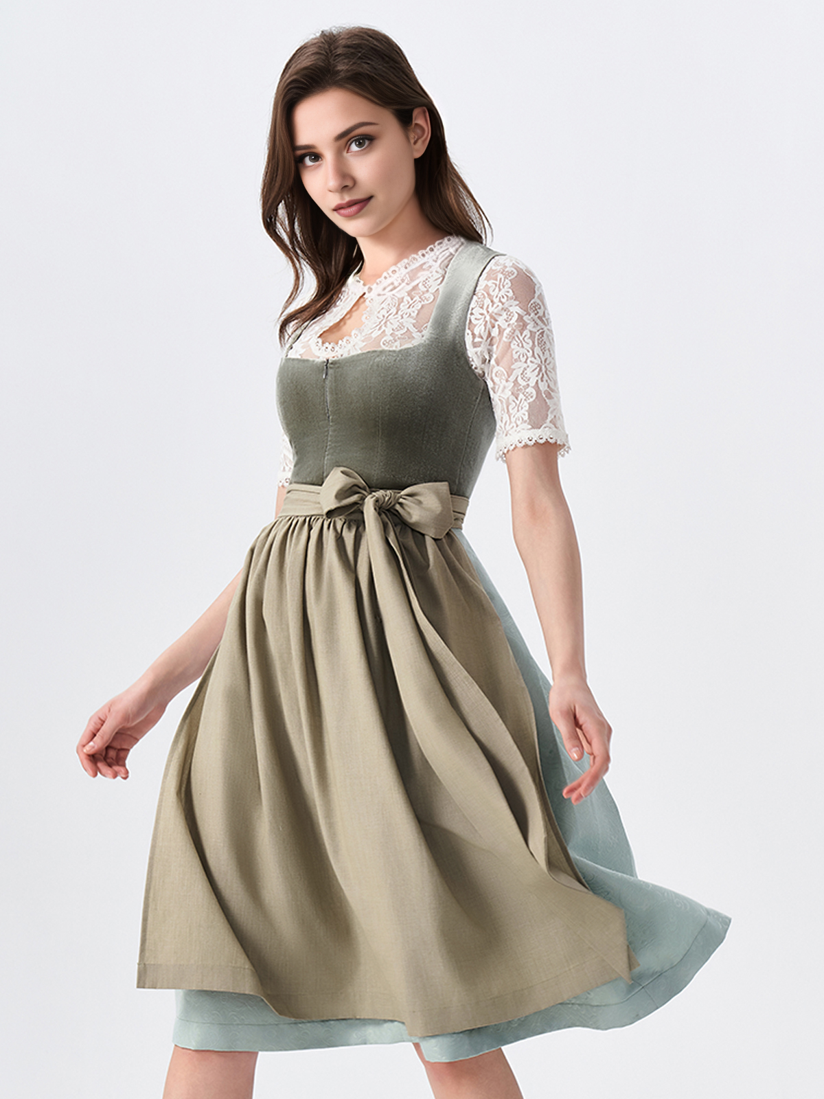 Damen Grün Gerader Ausschnitt Zwei verdeckte Eingriffstaschen Dirndl WATT