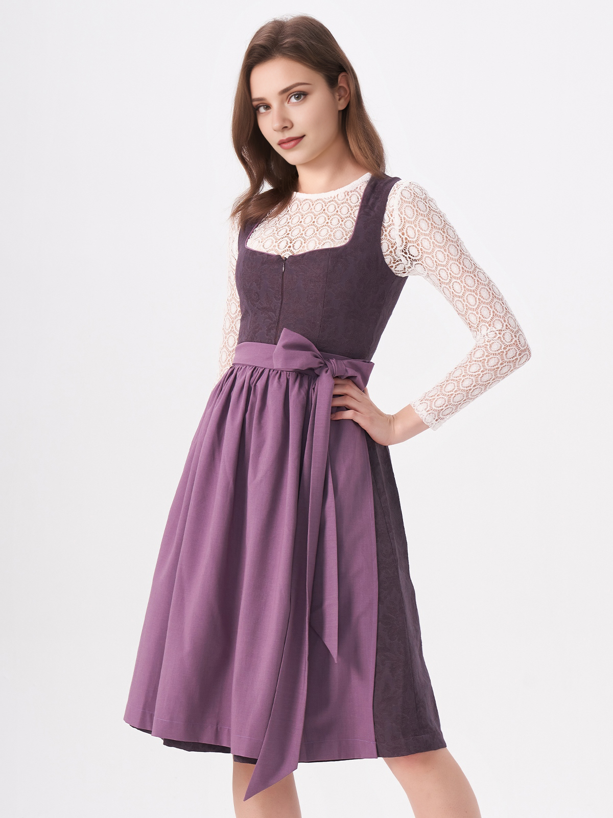 Damen Lila Gerader Ausschnitt Zwei verdeckte Eingriffstaschen Dirndl AKELA