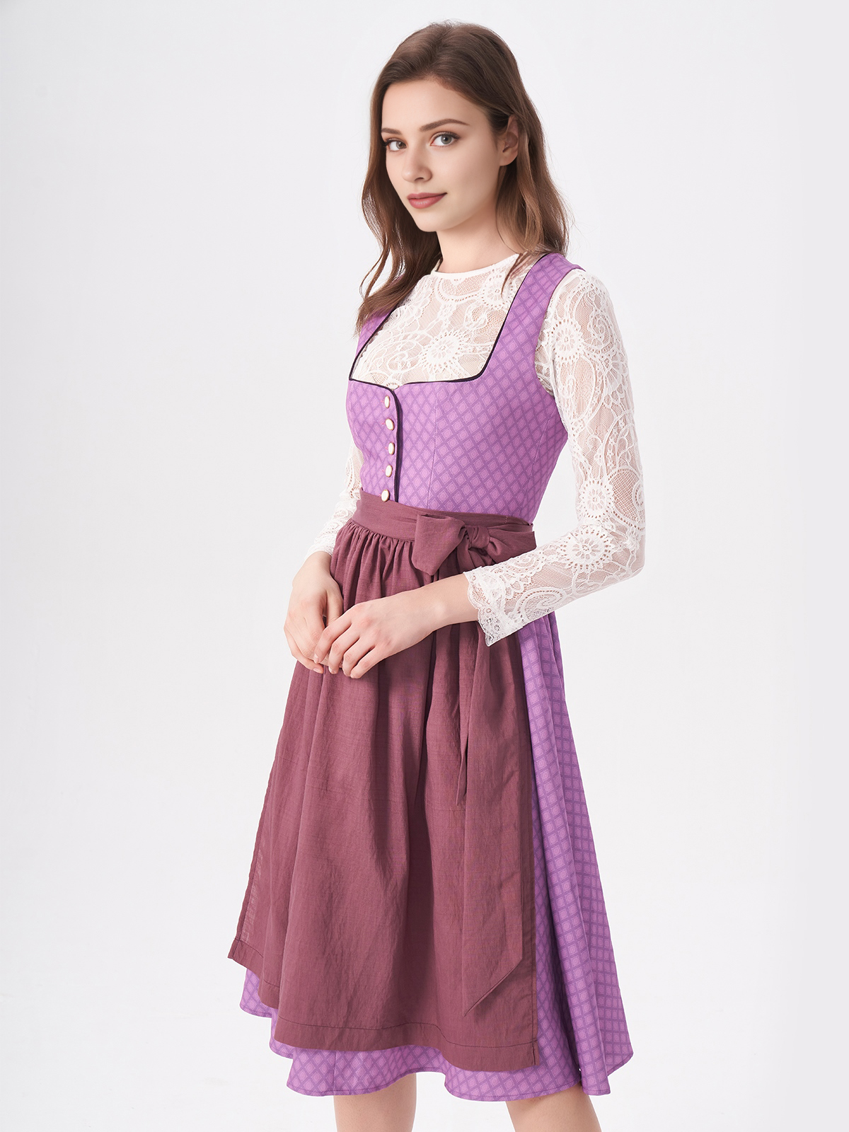 Damen Lila Herz-Ausschnitt Zwei verdeckte Eingriffstaschen Dirndl DANIELA