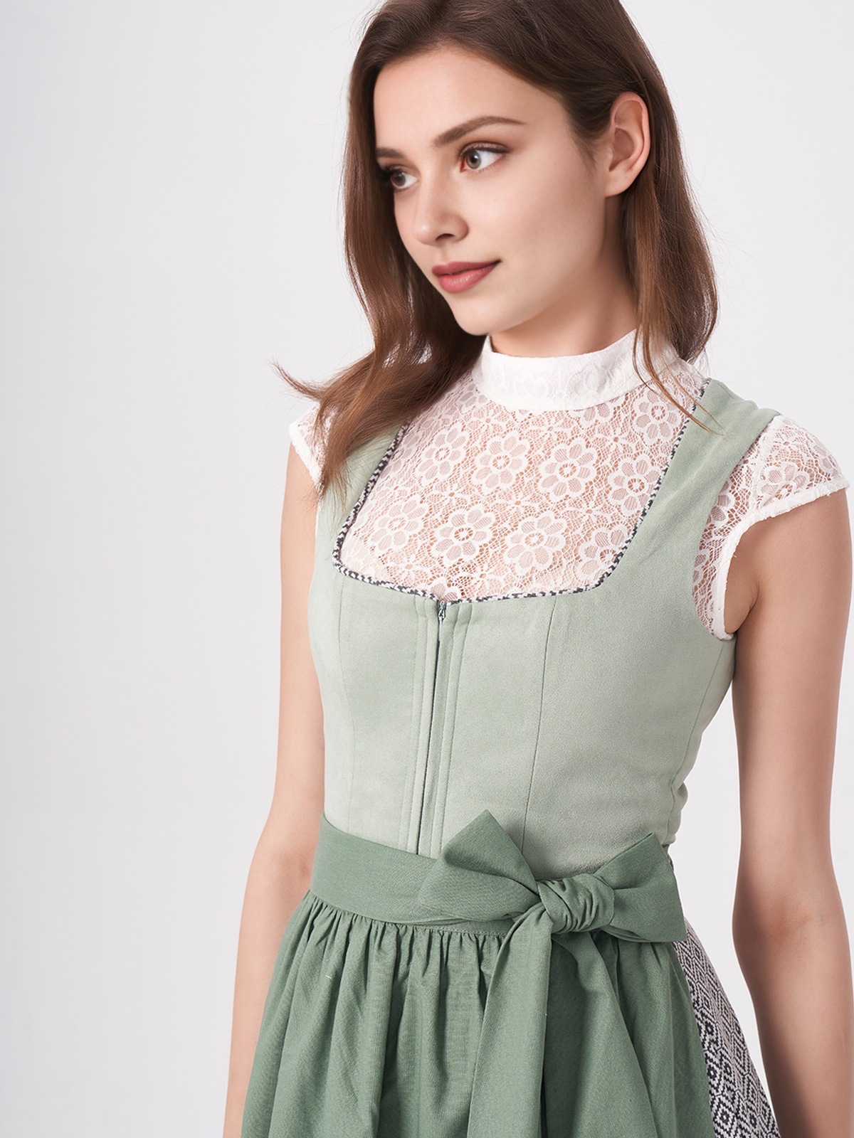 Damen Grün Gerader Ausschnitt Zwei verdeckte Eingriffstaschen Dirndl QUNIE