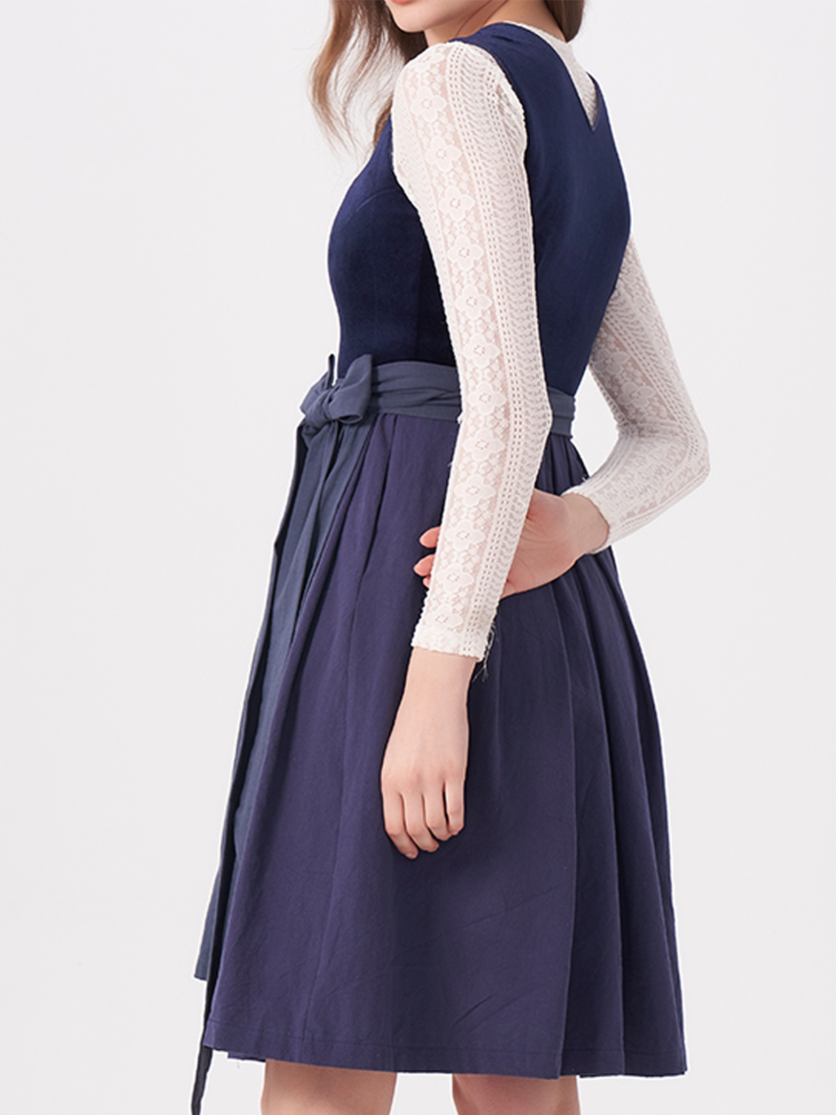 Damen Blau Gerader Ausschnitt Zwei verdeckte Eingriffstaschen Dirndl MELISA