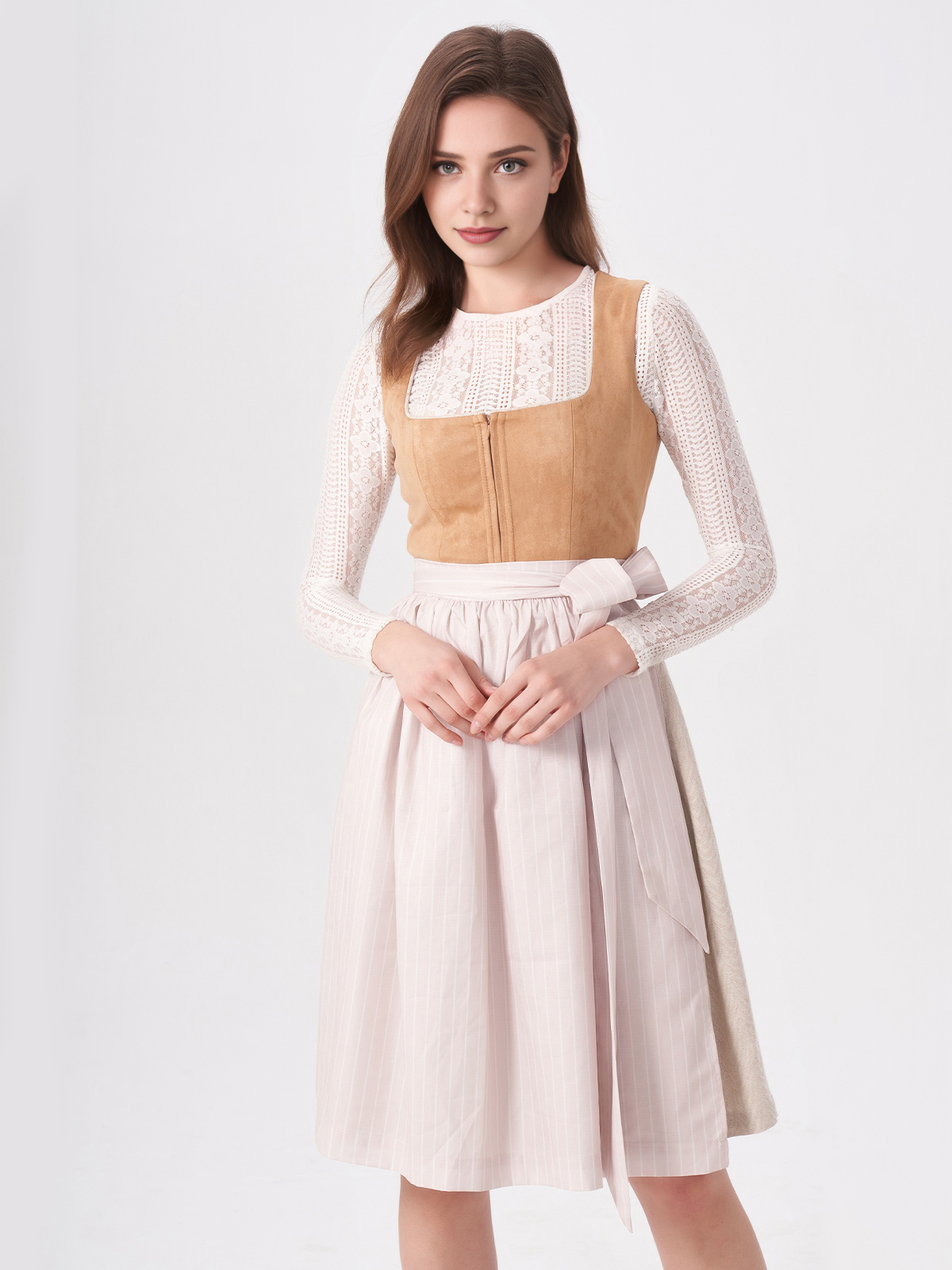 Damen Braun Gerader Ausschnitt Zwei verdeckte Eingriffstaschen Dirndl FREDA