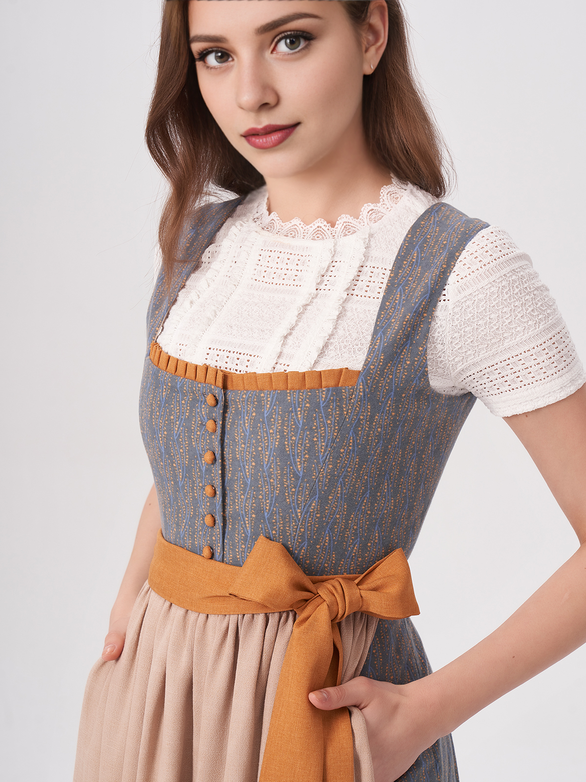Damen Blau Gerader Ausschnitt Zwei verdeckte Eingriffstaschen Dirndl HEIGL