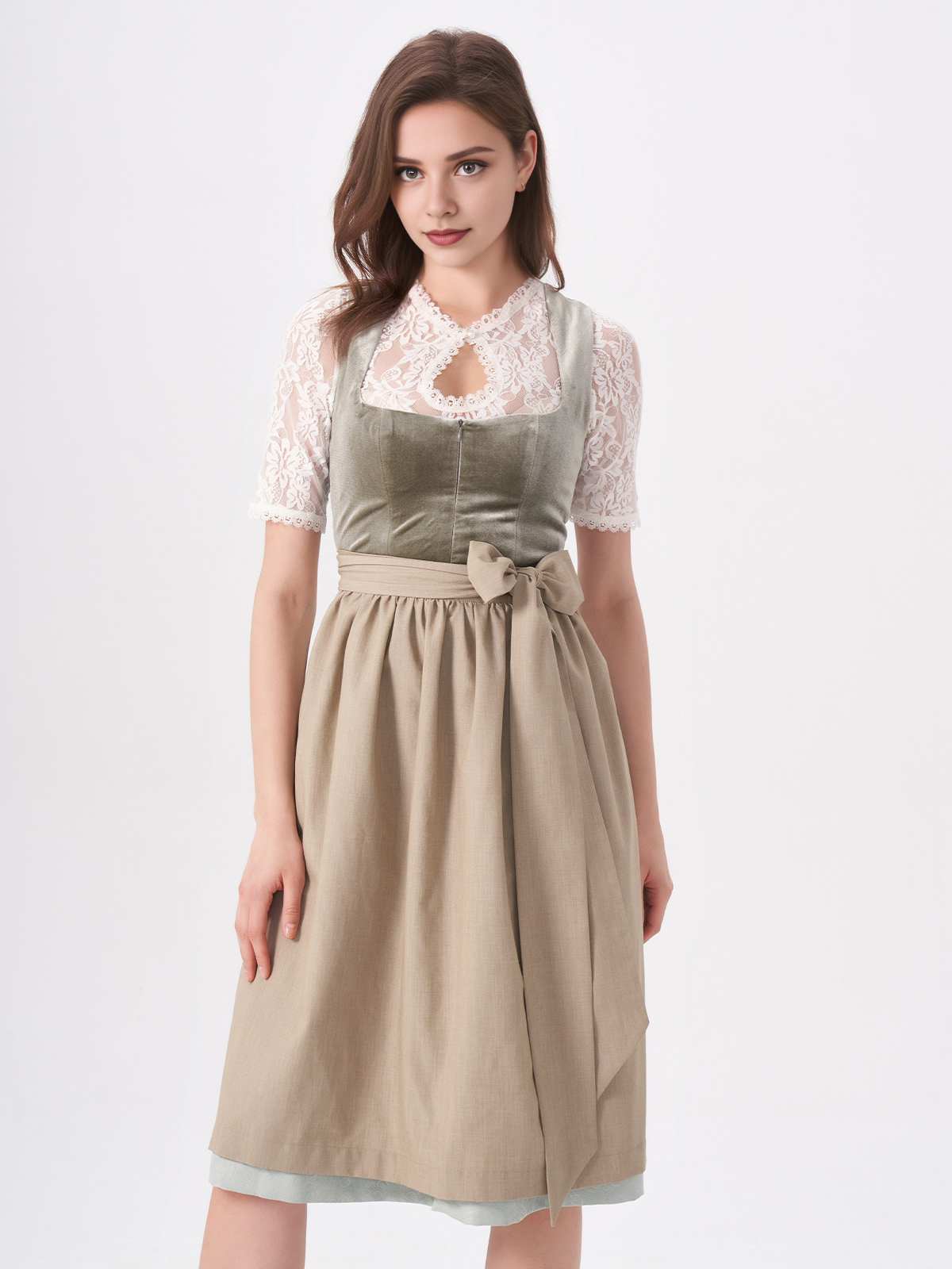 Damen Grün Gerader Ausschnitt Zwei verdeckte Eingriffstaschen Dirndl WATT
