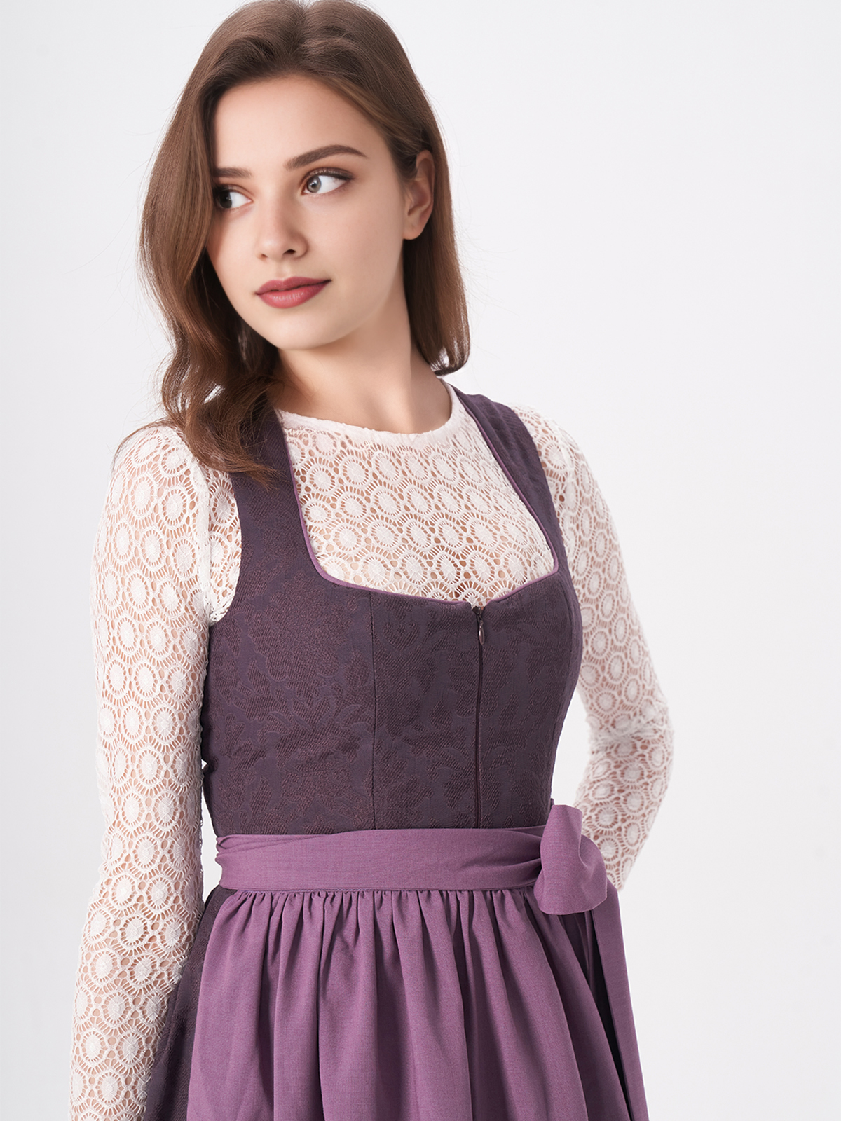 Damen Lila Gerader Ausschnitt Zwei verdeckte Eingriffstaschen Dirndl AKELA