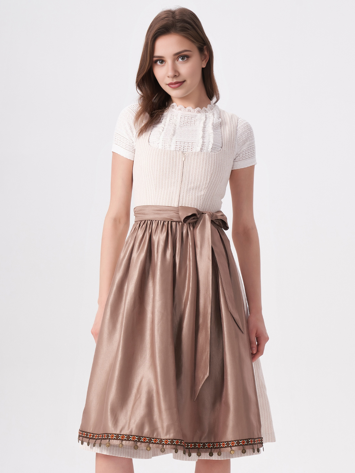 Damen Beige Gerader Ausschnitt Zwei verdeckte Eingriffstaschen Dirndl HELENA