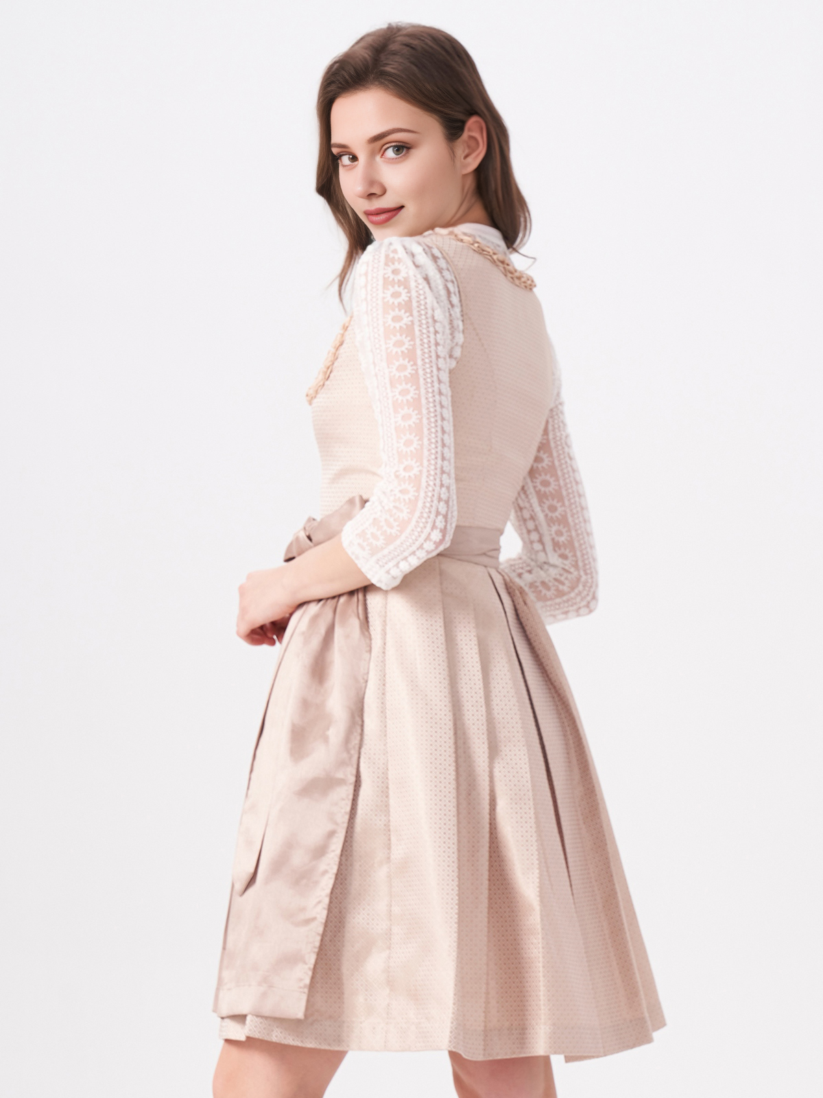 Damen Beige Gerader Ausschnitt Zwei verdeckte Eingriffstaschen Dirndl MILA