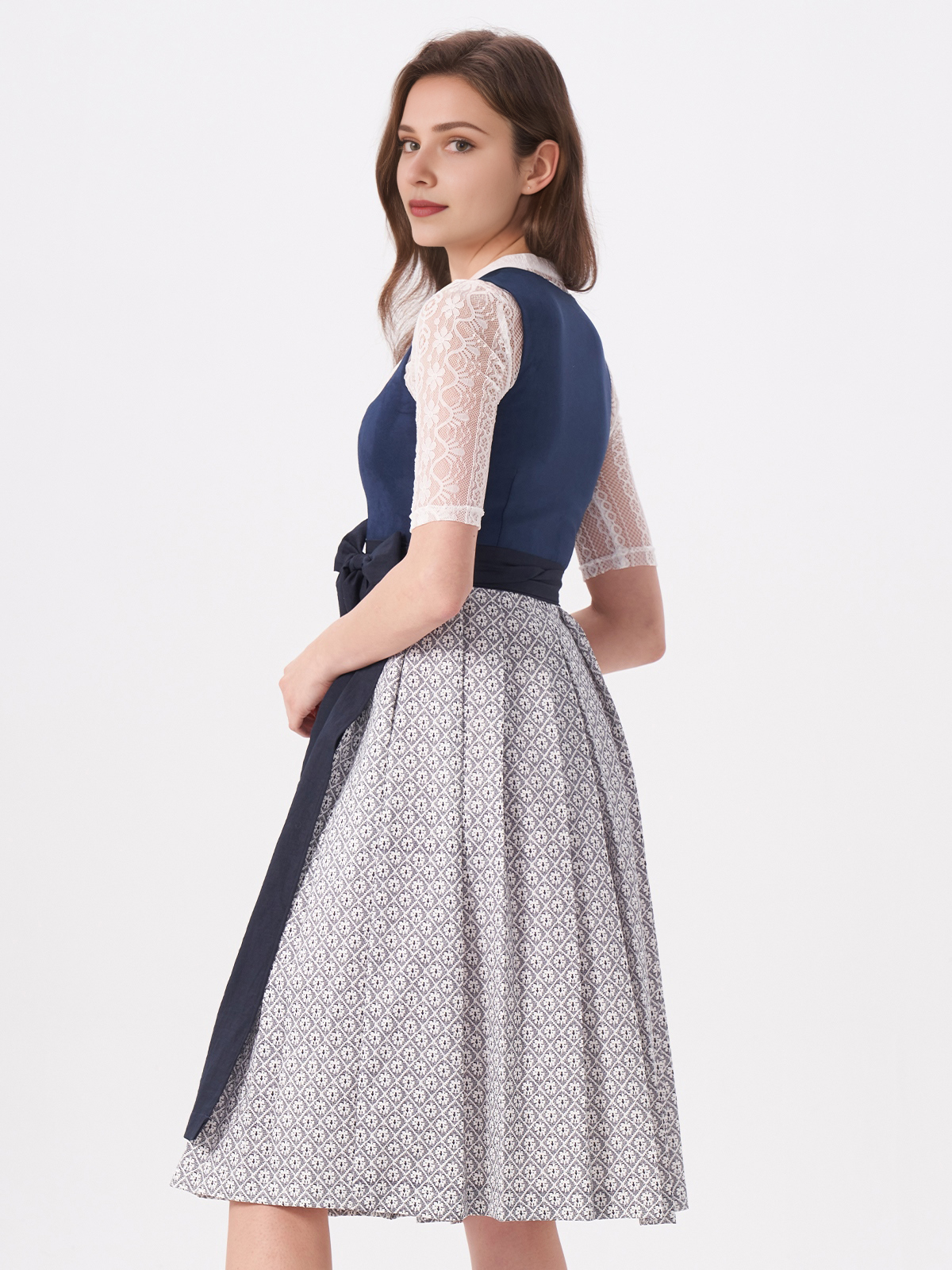 Damen Blau Gerader Ausschnitt Zwei verdeckte Eingriffstaschen Dirndl MAXIMA